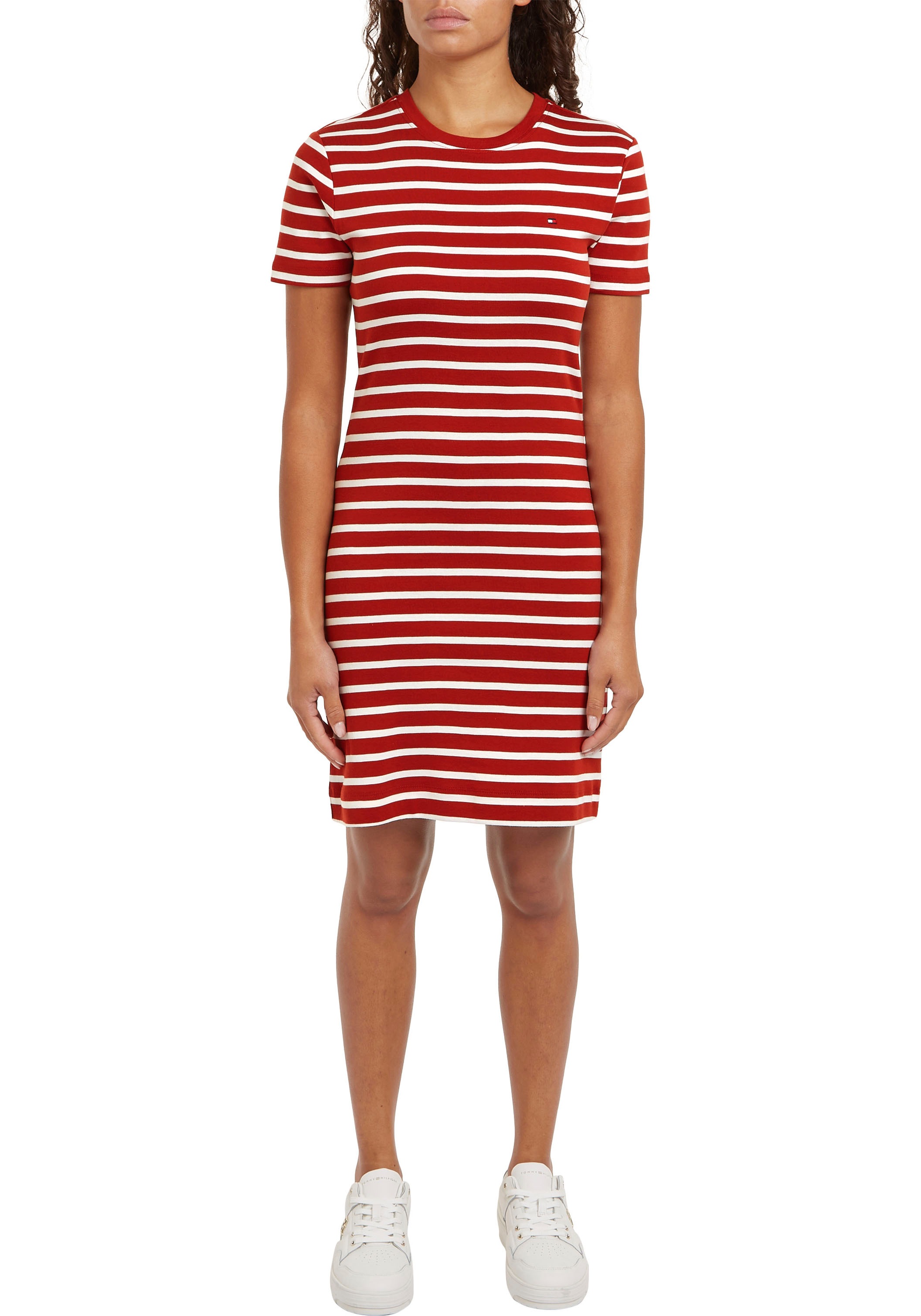 Tommy Hilfiger Shirtkleid »NEW CODY STR SLIM KNEE DRS SS«, mit allover Streifendessin, Logo-Flag