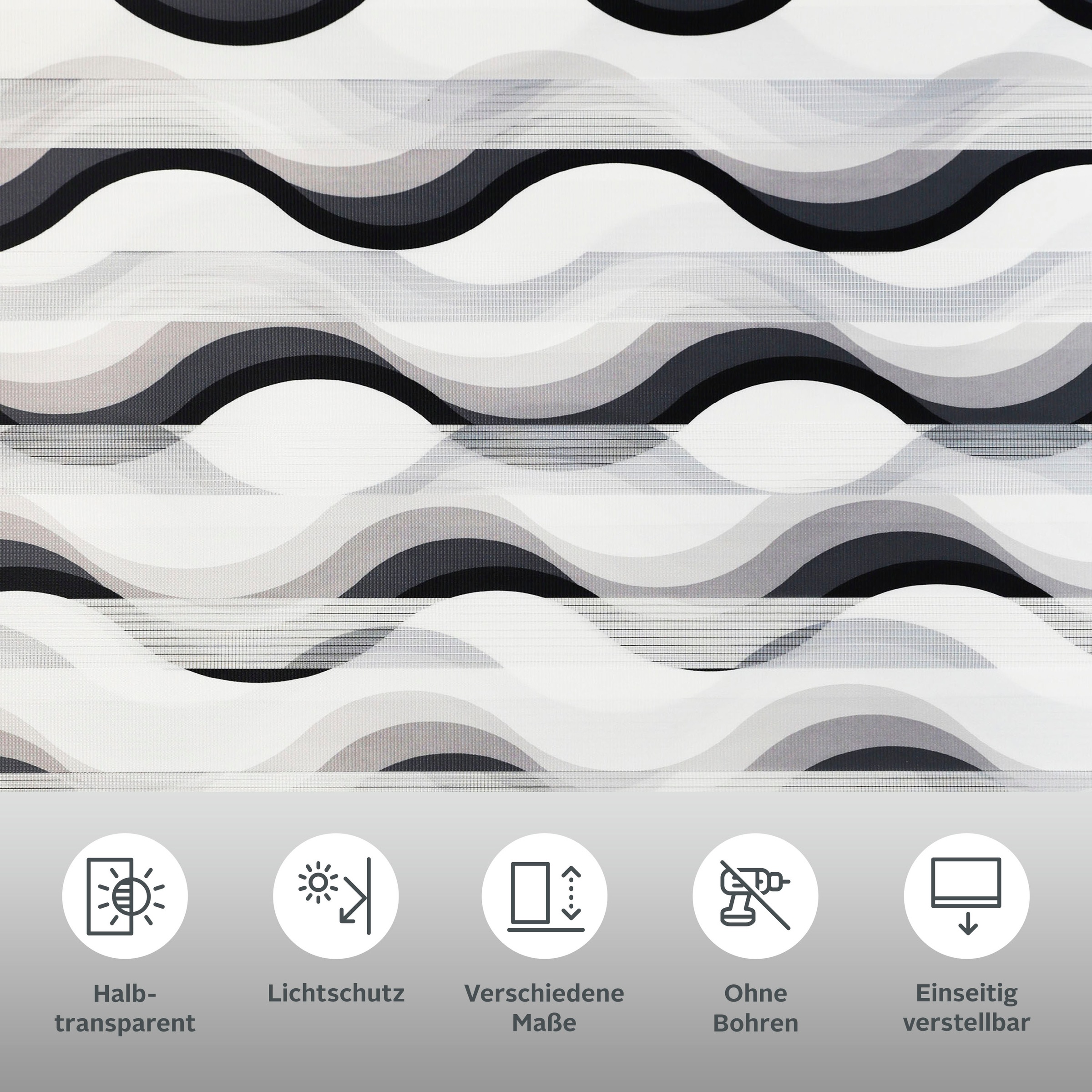 Thumbnail - OTTO home Doppelrollo "Welle" Lichtschutz Sichtschutz  Verdunkelung ohne Bohren freihängend Fixmaß, Klemmfix-Duo-Rollo, ...