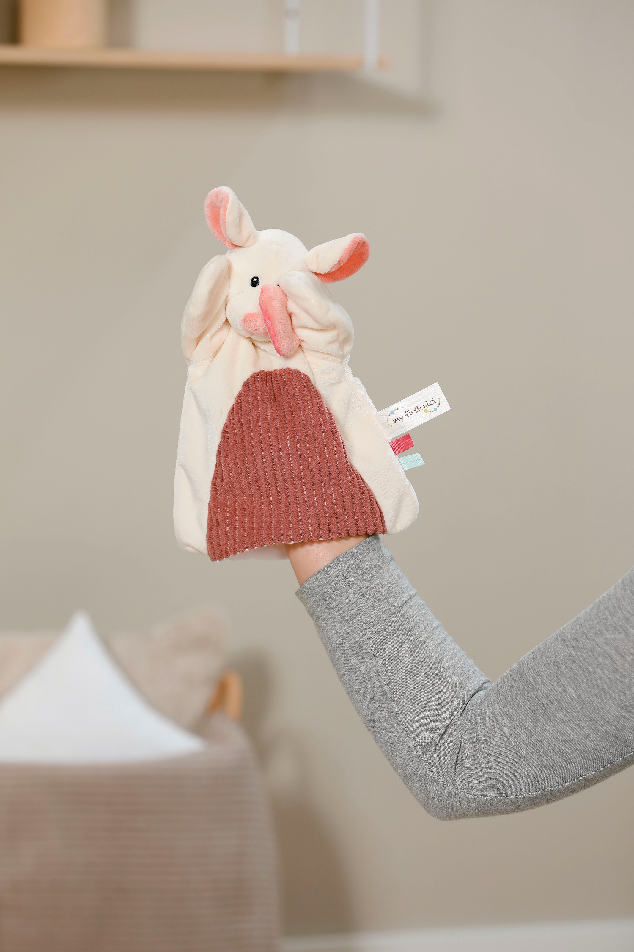 Nici Schmusetuch »My first NICI, Handpuppe Maus 2in1 26x25 cm«, sanfte Materialmix aus glattem und geripptem Plüsch