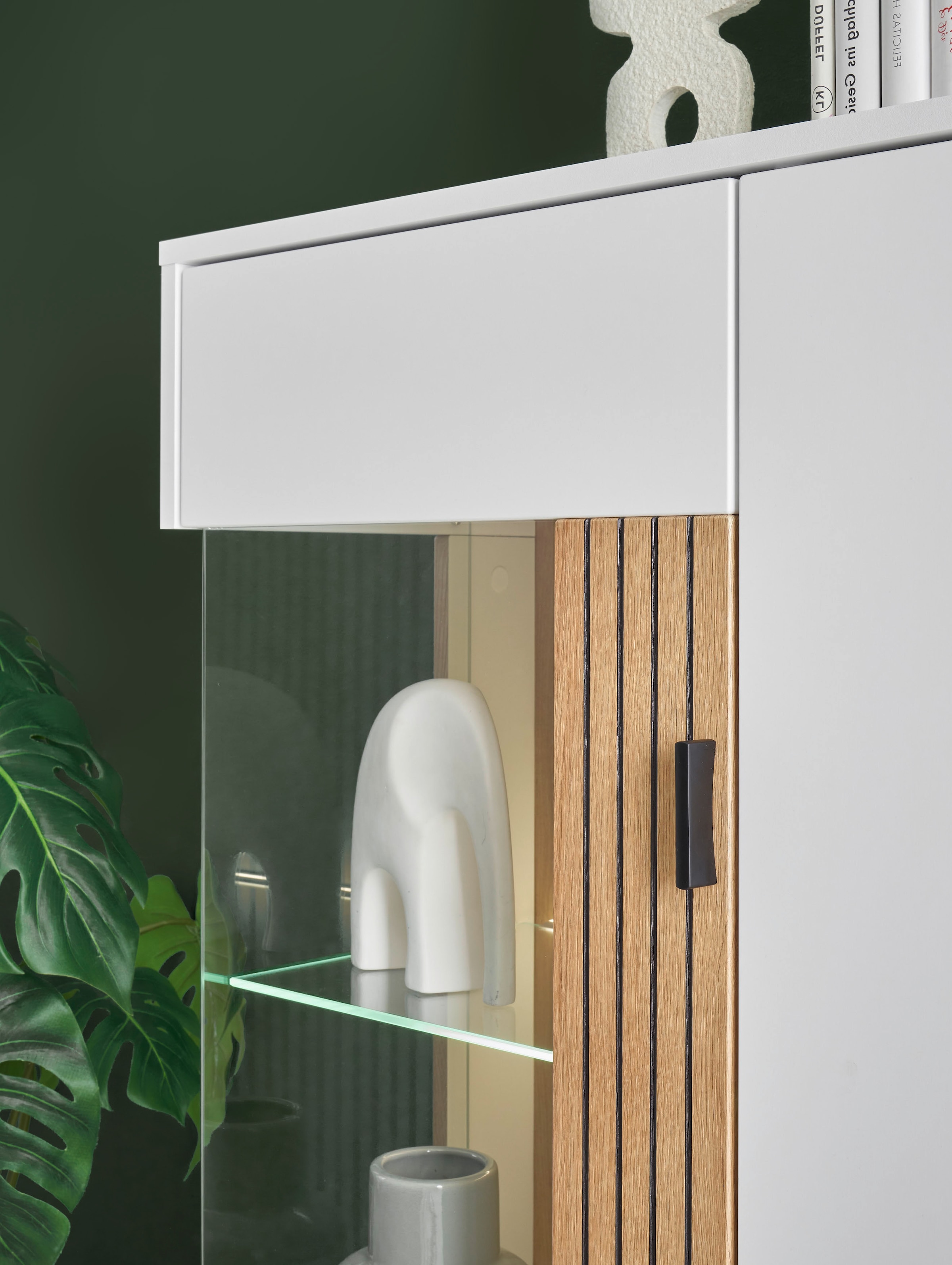 INOSIGN Wohnwand »HUDSON«, (Set, 4 St.), mit moderner Rillenoptik, Griffe aus Metall (Schwarz), Breite 320 cm