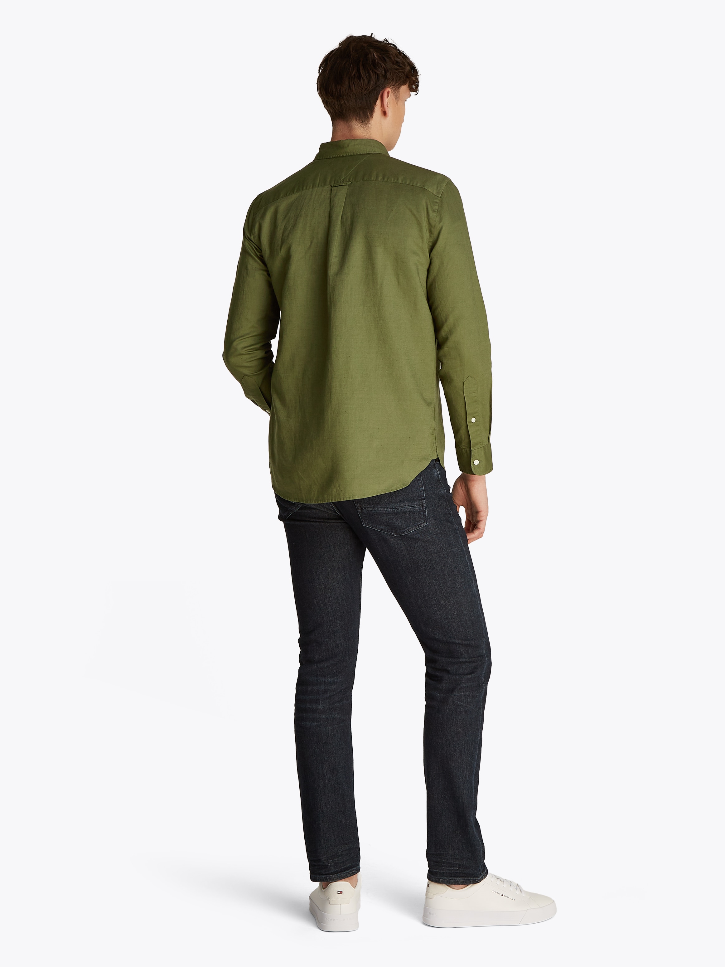Tommy Hilfiger Langarmhemd »LINEN BLEND SOLID RF SHIRT«, mit Button-down-Kragen