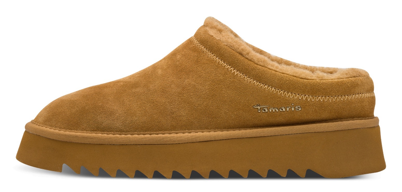 Tamaris Hausschuh, Clogs, Bequemschuh mit Fellimitat-Kragen