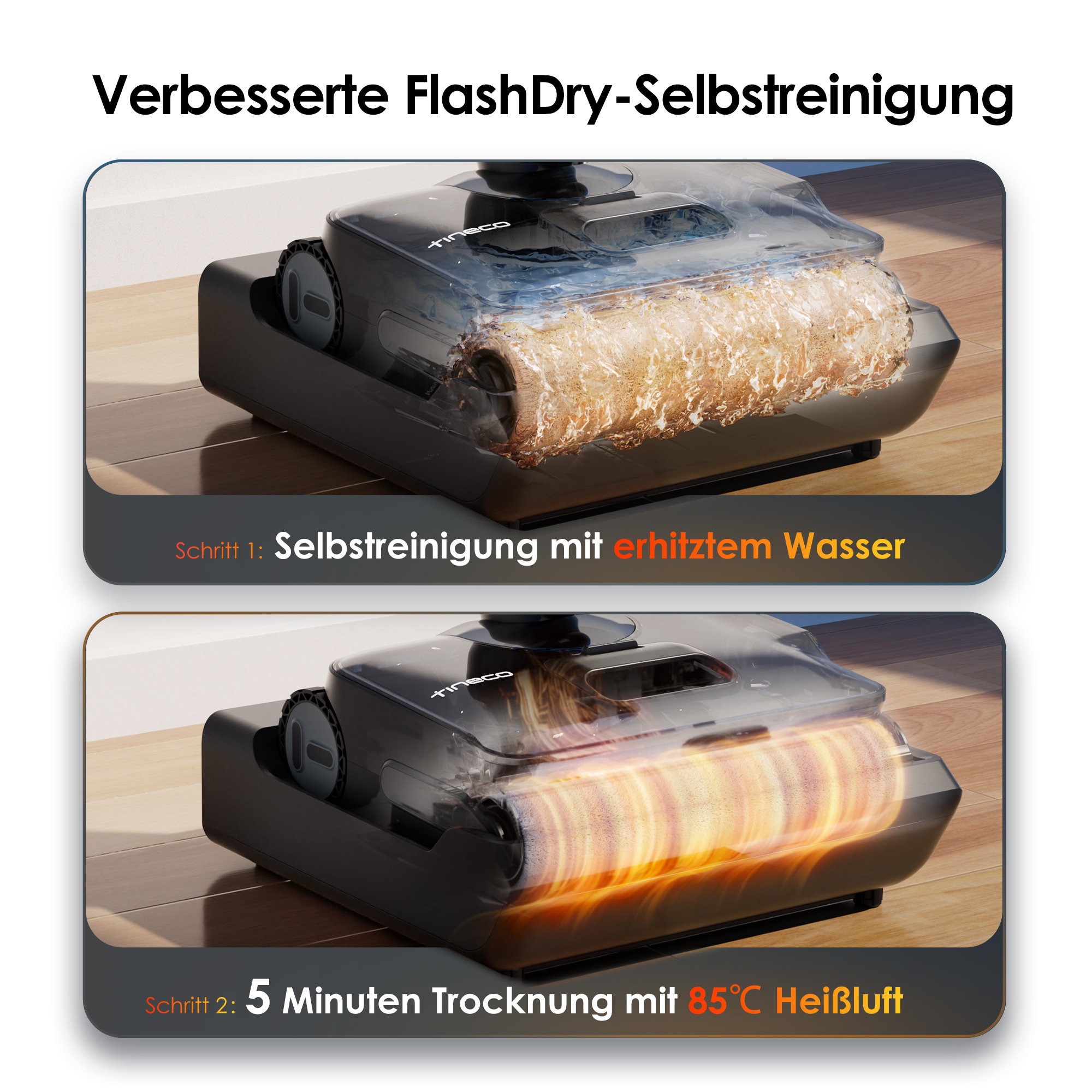 Tineco Nass-Trocken-Sauger »FLOOR ONE i6 Stretch Plus, 85° Grad Heißluft-Trocknung«, 40 Min Akku, 180° Grad Stretch Neigung, Anti-Allergiker