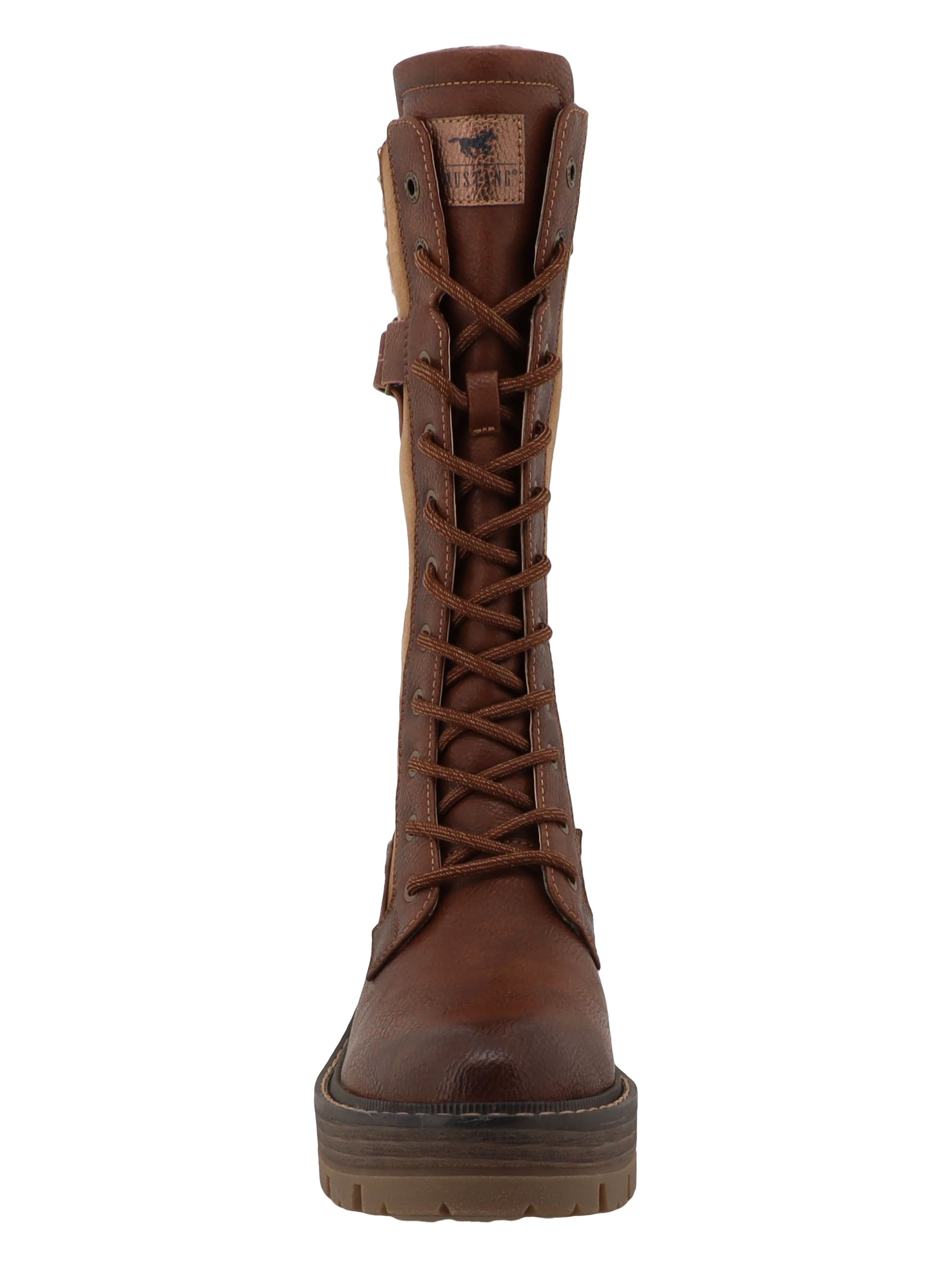 Mustang Shoes Winterstiefel »Stiefel«  Blockabsatz, Schnürstiefel mit Warmfutterkragen und Zierschnalle