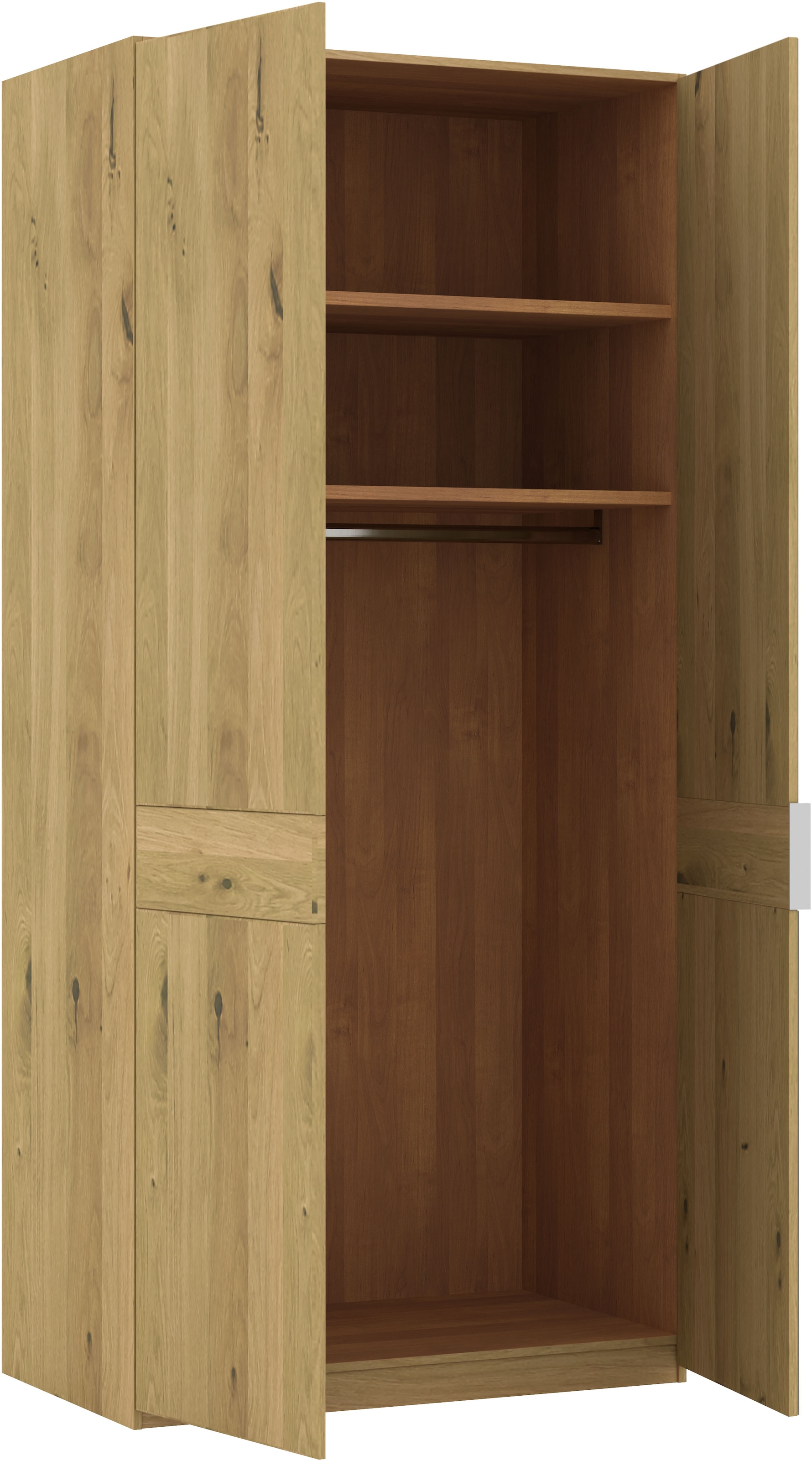 Musterring Drehtürenschrank »Savona, Kleiderschrank, Schrank, Garderobe, teilmassiv Eiche«, (mit Türdämpfern, mit Spiegel oder Glas, extra Böden, MADE IN GERMANY), Türen in Bianco-Eiche massiv, Spiegel-/Glastüren, verschiedene Größen