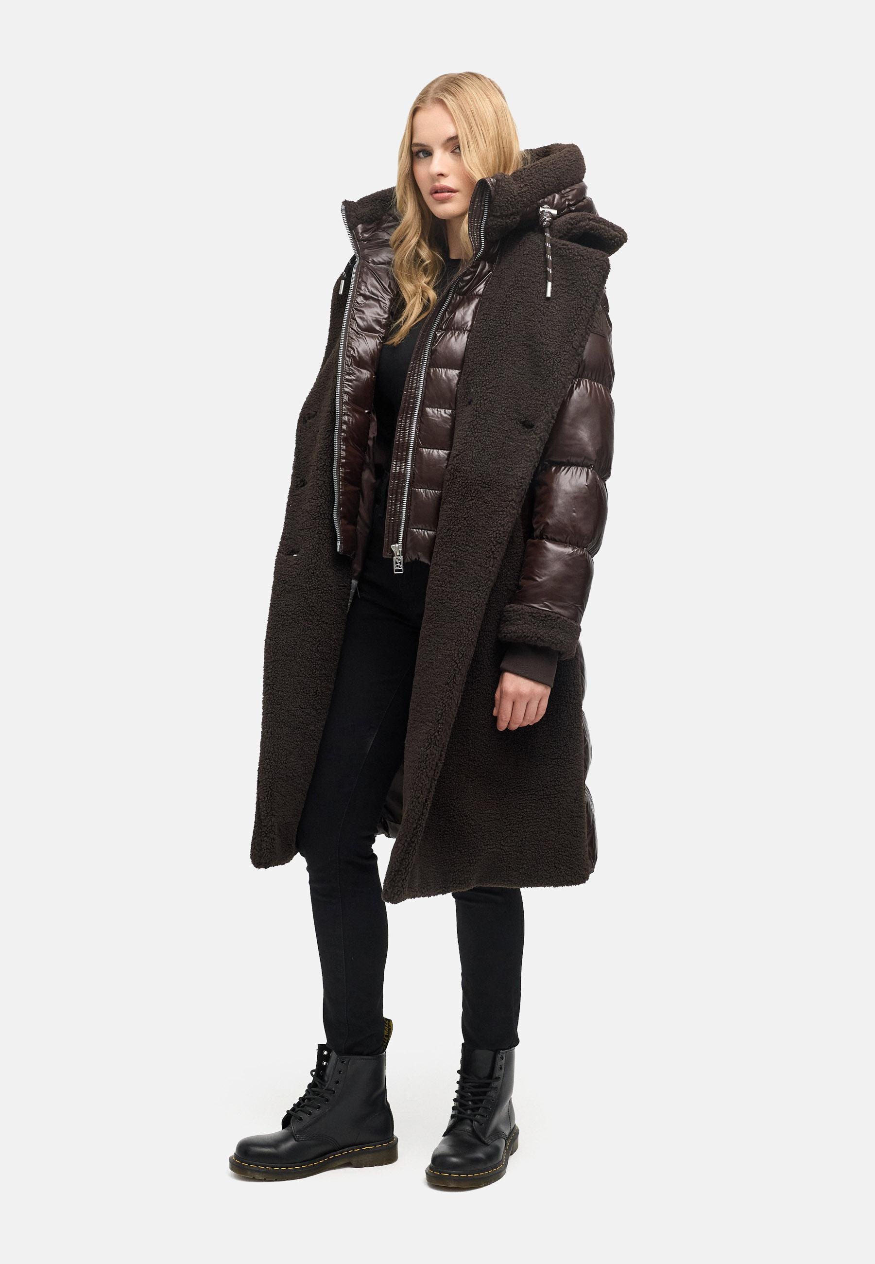 Navahoo Wintermantel »Kuscheltraum 14« Modischer Damen Plüschmantel aus angesagtem Materialmix