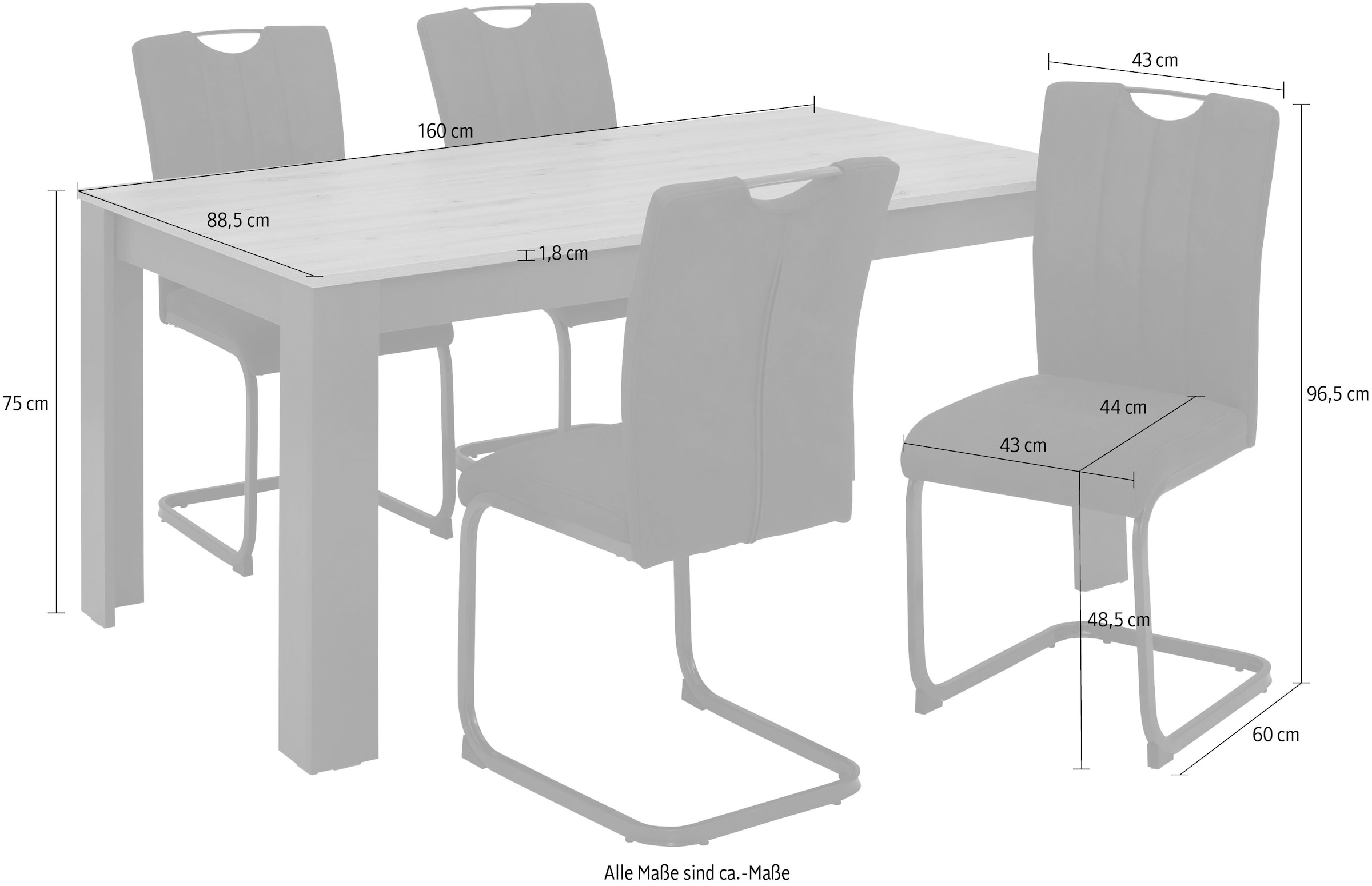 Home affaire Essgruppe BAUR + und (Set, 4 Esstisch Freischwinger 5 5-teilige Tischgruppe 1 tlg., | »Napoli«, Esstisch), Stuhl Freischwinger modernem mit