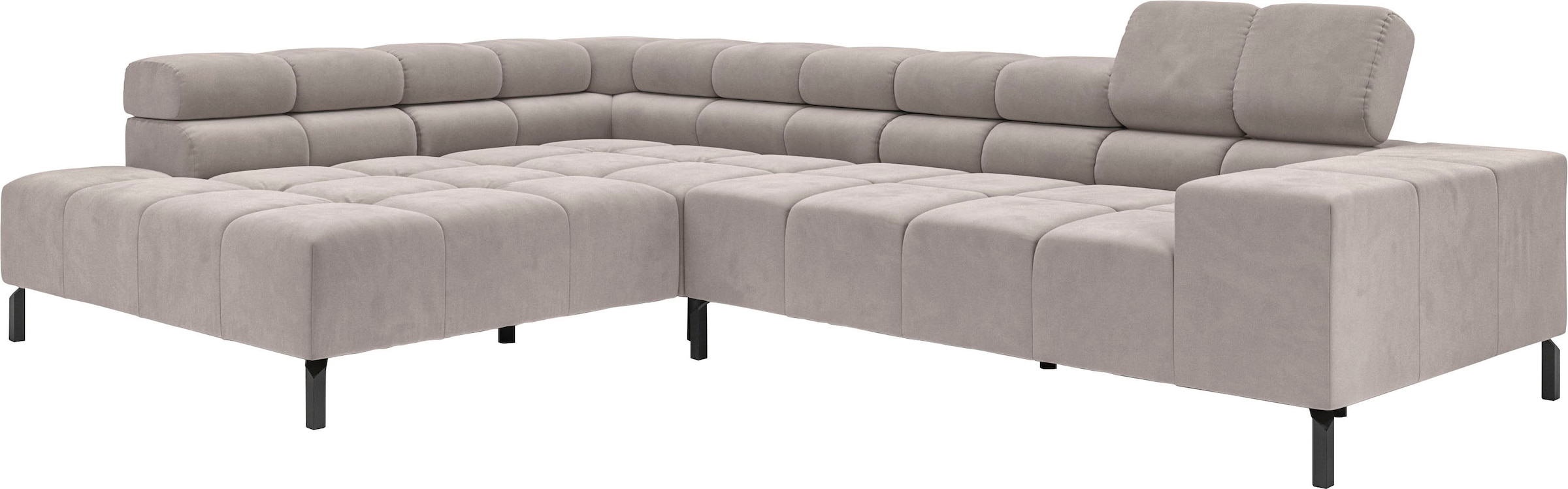 INOSIGN Ecksofa »Ancona New, wahlweise motorische Sitztiefenverstellung, auch in Cord«, feine Steppung, mit Kopfteilverstellung, 3 Zierkissen, L-Form