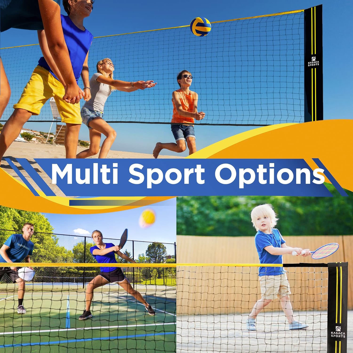 KASACA Multifunktionsnetz »Höhenverstellbares Netz«, (Set, für Volleyball, Badminton, Pickleball, Beach Paddle & Tennis), Tragbares Netz mit Tragetasche – 518x155cm – Outdoor & Indoor Netz