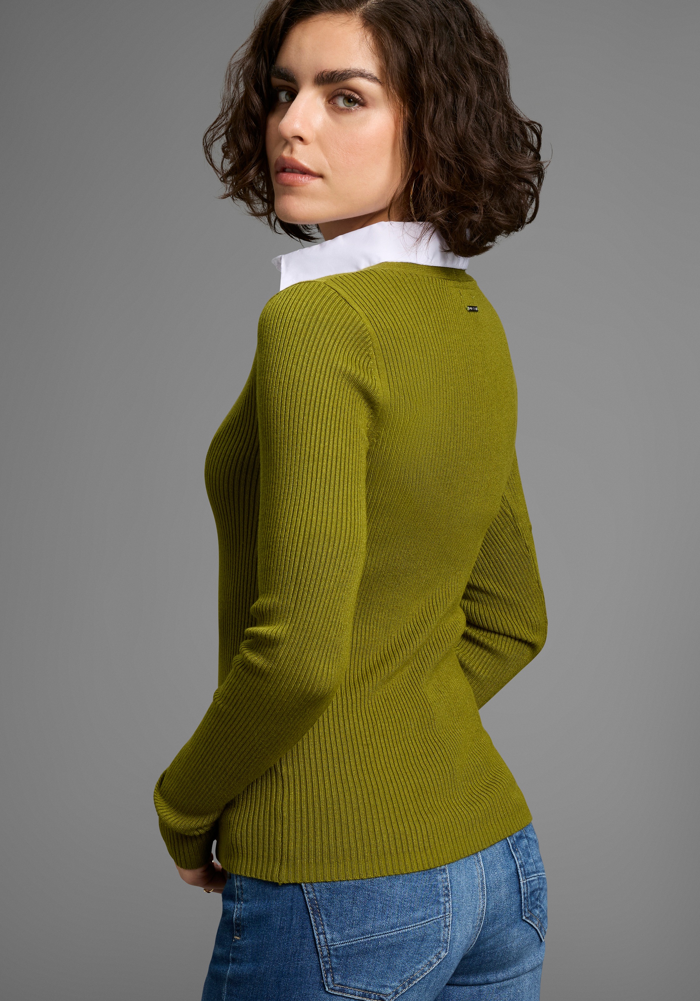 Laura Scott V-Ausschnitt-Pullover, Feinstrickpullover mit spannendem Zopfmu günstig online kaufen