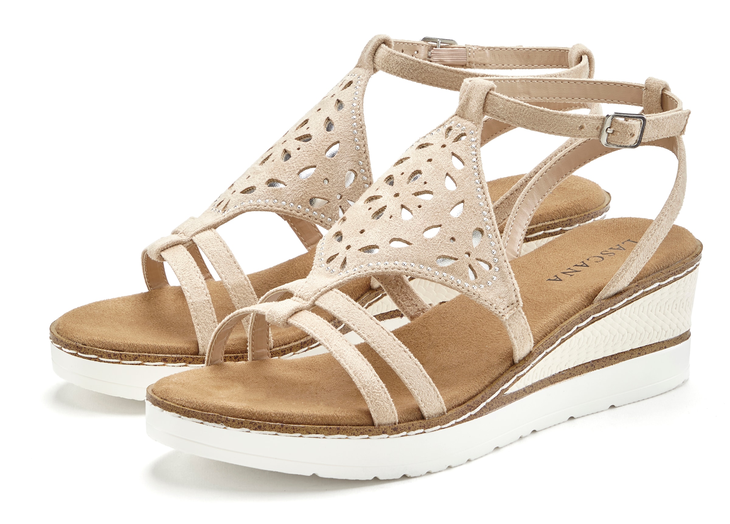 LASCANA Damen Sandalette "Sommerschuh", Gr. 38, beige, Obermaterial: 100% Textilmaterial. Decksohle: 100% Textilmaterial. Futter: 100% Lederimitat.
