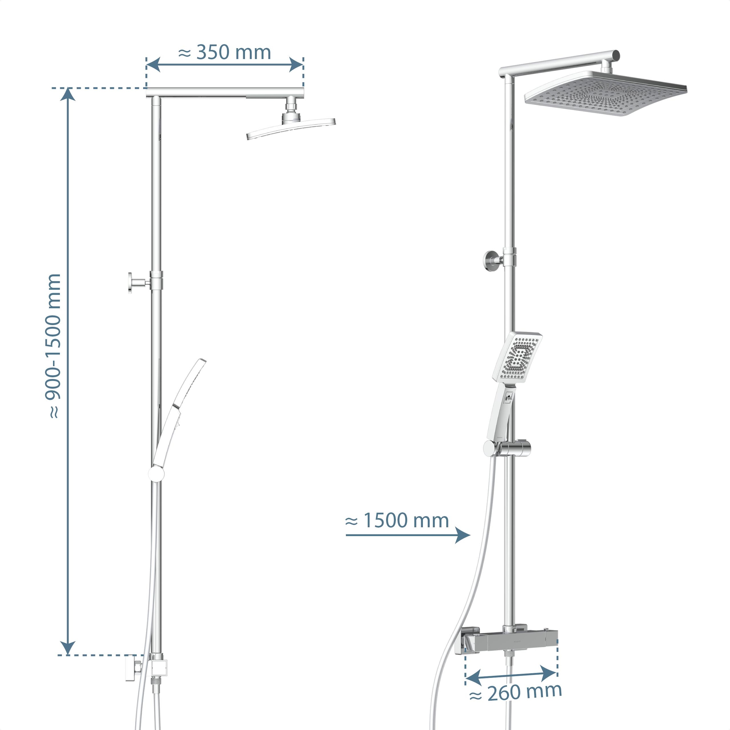 Schütte Duschbrause »TRENTO«, (Set), mit Thermostatarmatur, 3-fach verstellbar, Antikalk-Noppen