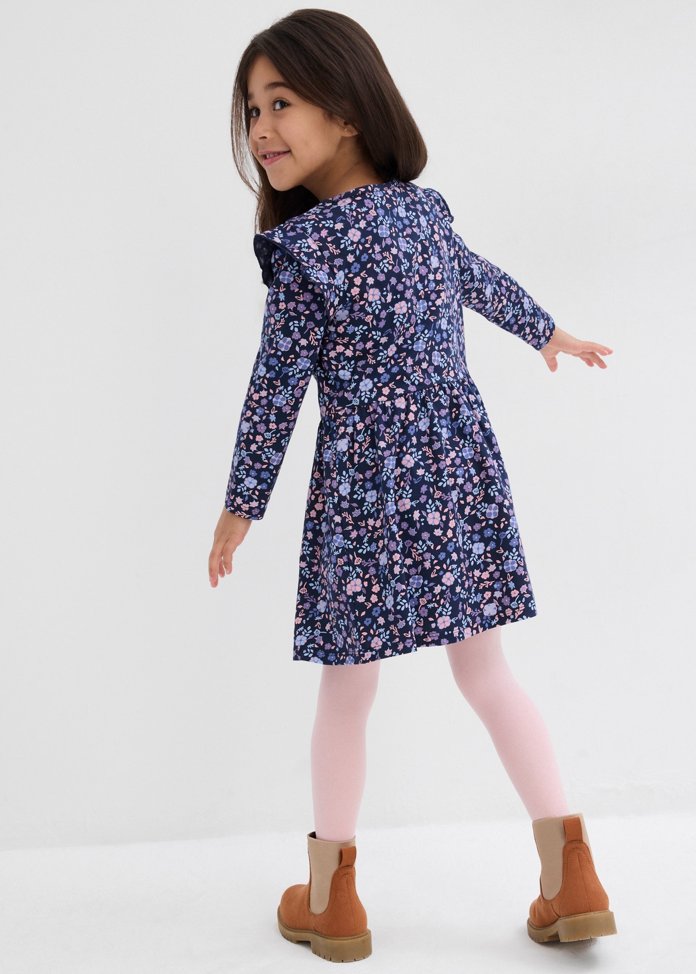 bonprix Jerseykleid aus reiner Baumwolle, mit Blümchenmuster, mit langem Arm