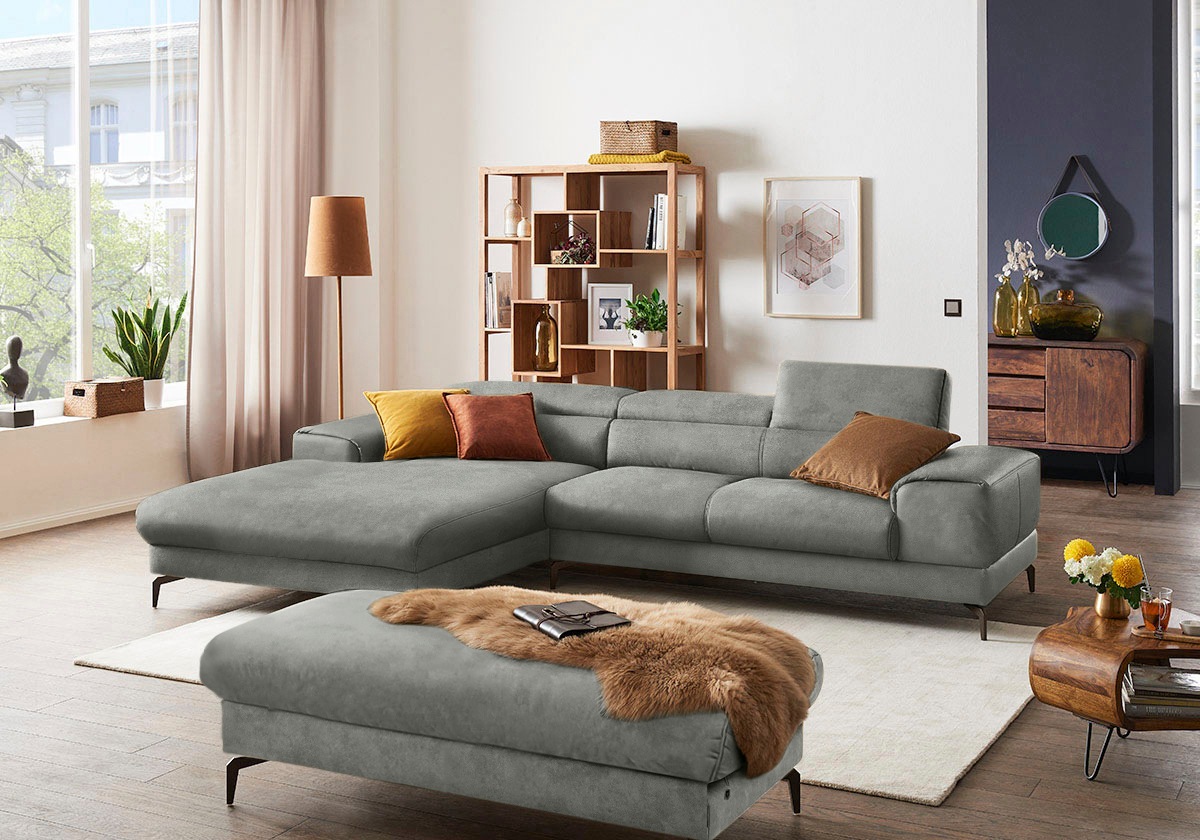 W.SCHILLIG Ecksofa »piedroo, Designsofa mit tollem Sitzkomfort, elegant und bequem, L-Form«, Kopfteilverstellung, wahlweise mit Sitztiefenverstellung, Breite 303cm