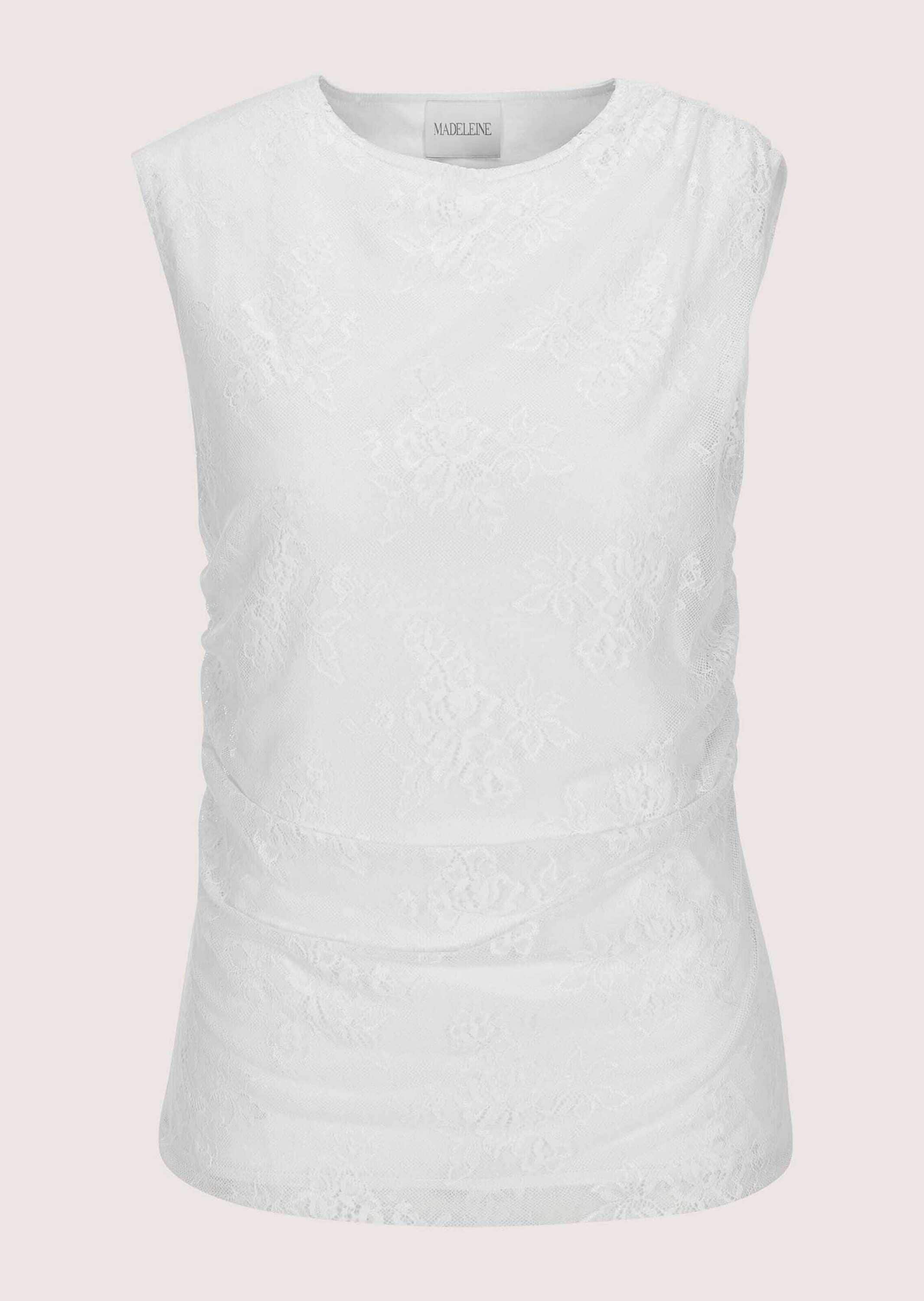MADELEINE Kurzarmshirt "Shirt Shirt" Edles Spitzentop mit Jerseyfutter und seitlicher Raffung