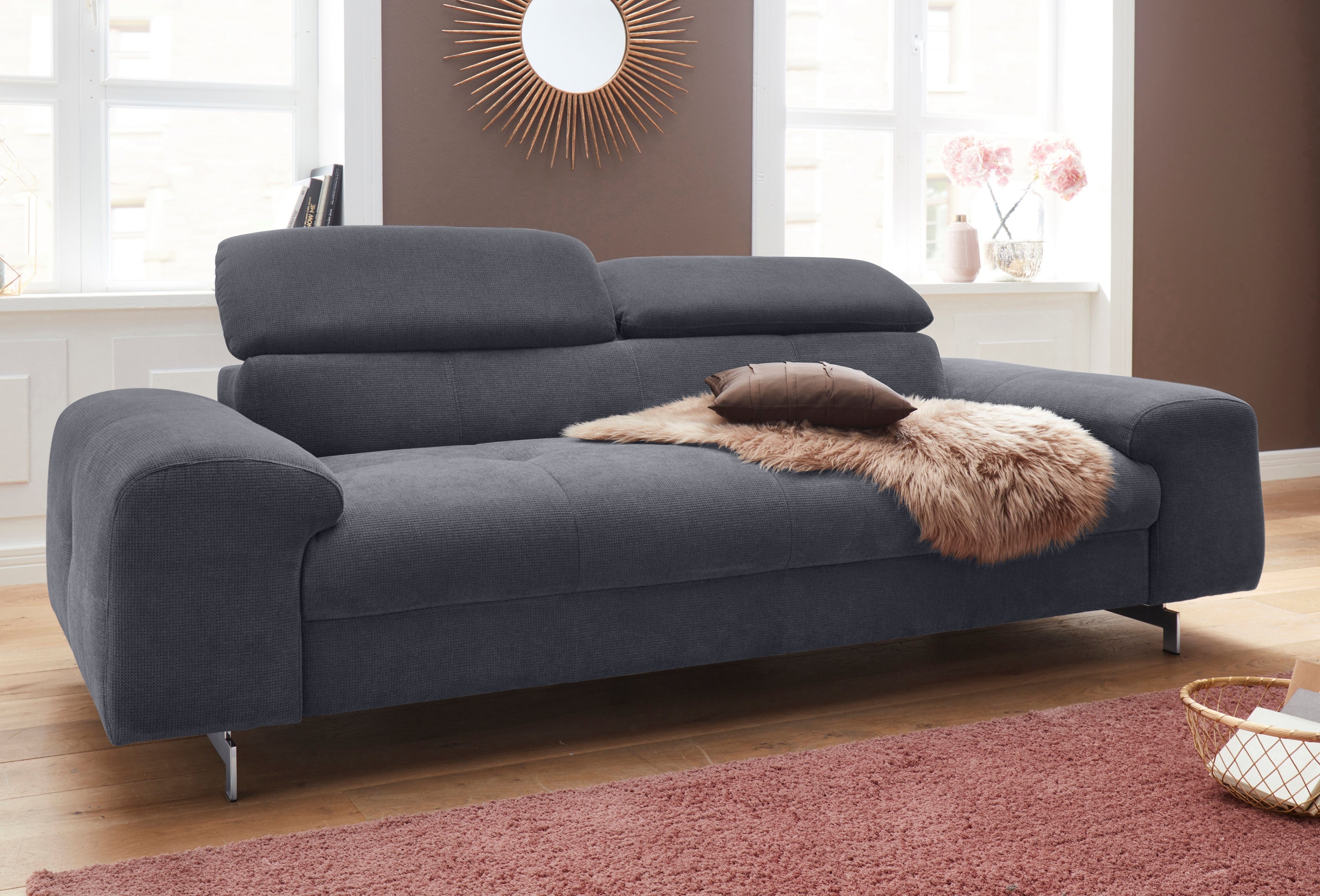 COTTA Polstergarnitur »Chef« Set,  Set bestehend aus: 3-Sitzer mit Kopfteilverstellung & Hocker