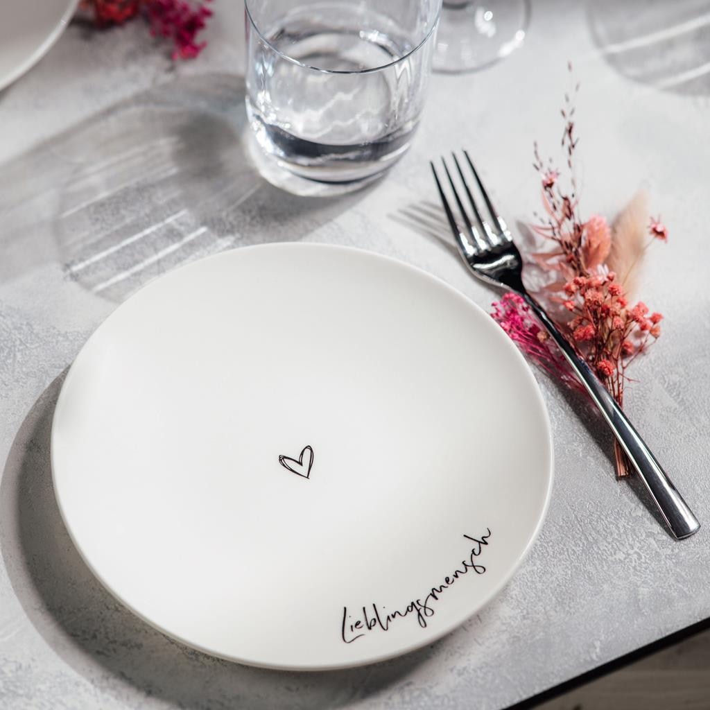 Villeroy & Boch Geschirr-Set »Frühstücks-Set Lieblingsmensch Statement 3er Set weiß« Spülmaschinengeeignet, Mikrowellengeeignet