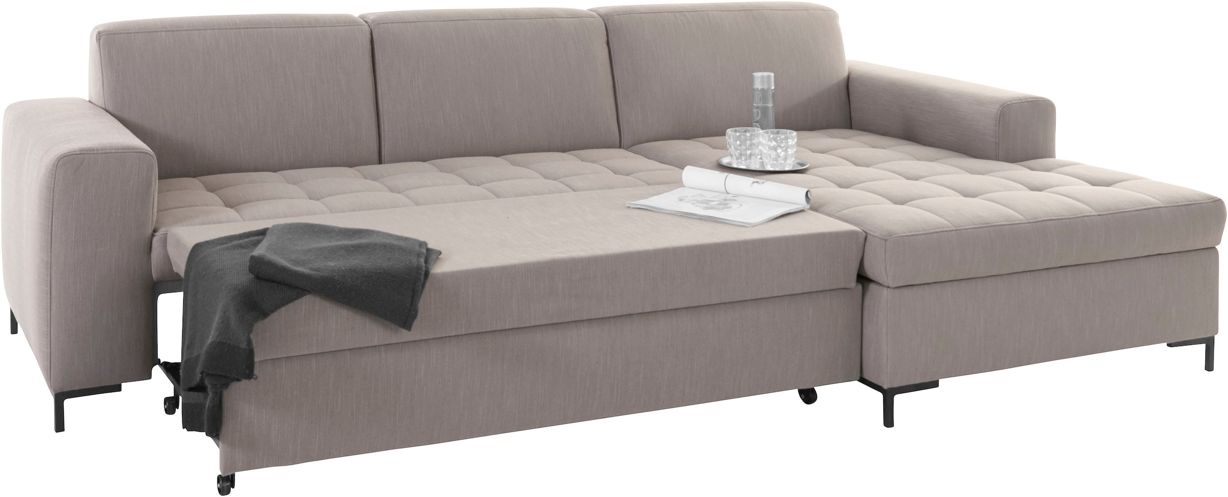 OTTO products Ecksofa »Grazzo L-Form«, hochwertige Stoffe aus recyceltem Material, Steppung im Sitzbereich