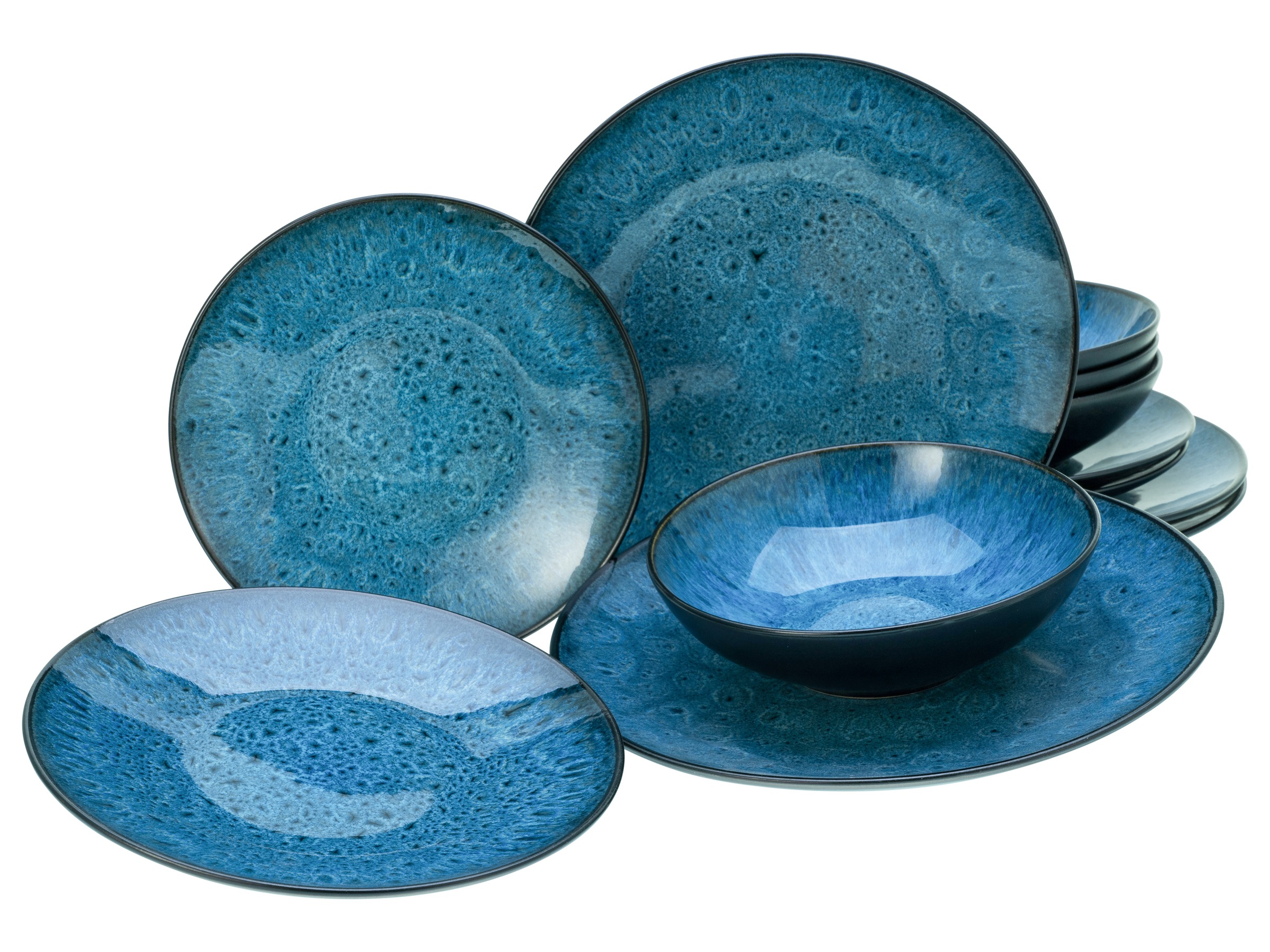 CREATABLE Teller-Set "Capri, Tellerset 12-tlg", 12 Stk., blau, Geschirr-Sets, Reaktivglasur