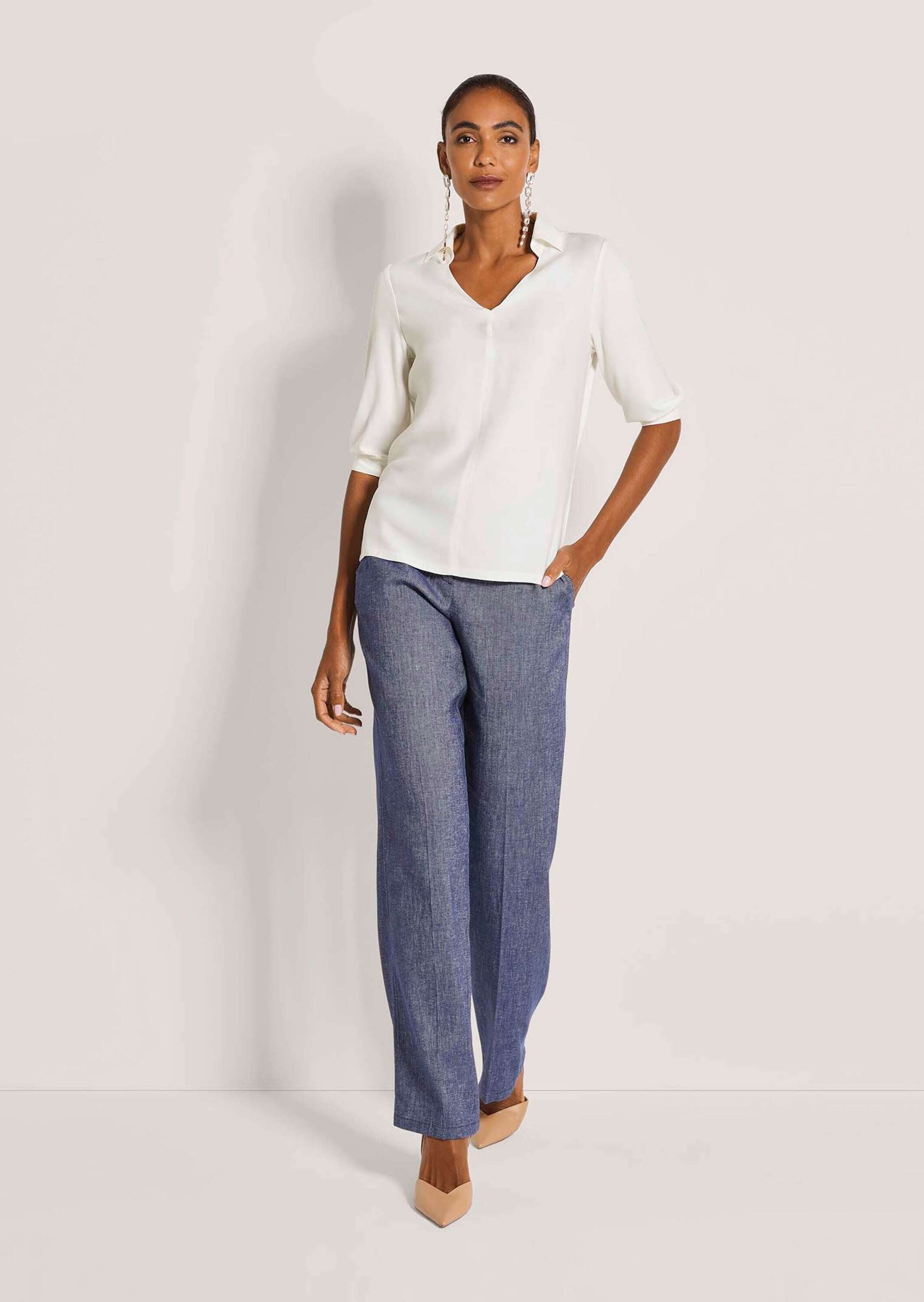 MADELEINE Kurzarmbluse "Hemdbluse Blusenshirt mit V-Ausschnitt" Blusenshirt günstig online kaufen