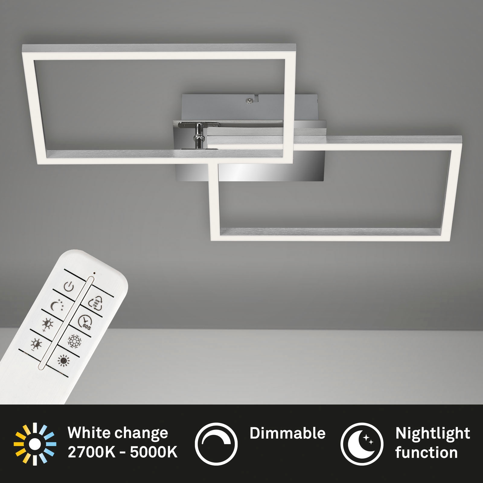 Briloner Leuchten LED Deckenleuchte »3149018 FRAME«, Deckenlampe, 50x38,8x7,8cm, Chrom, 30W, Wohnzimmer, Schlafzimmer