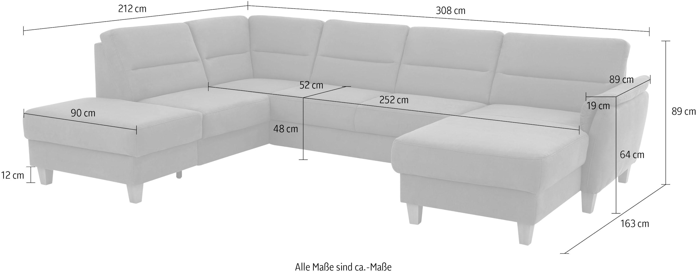 Home affaire Wohnlandschaft »Palmera U-Form«, Federkern, wahlweise mit Bettfunktion und mit/ohne Stauraum