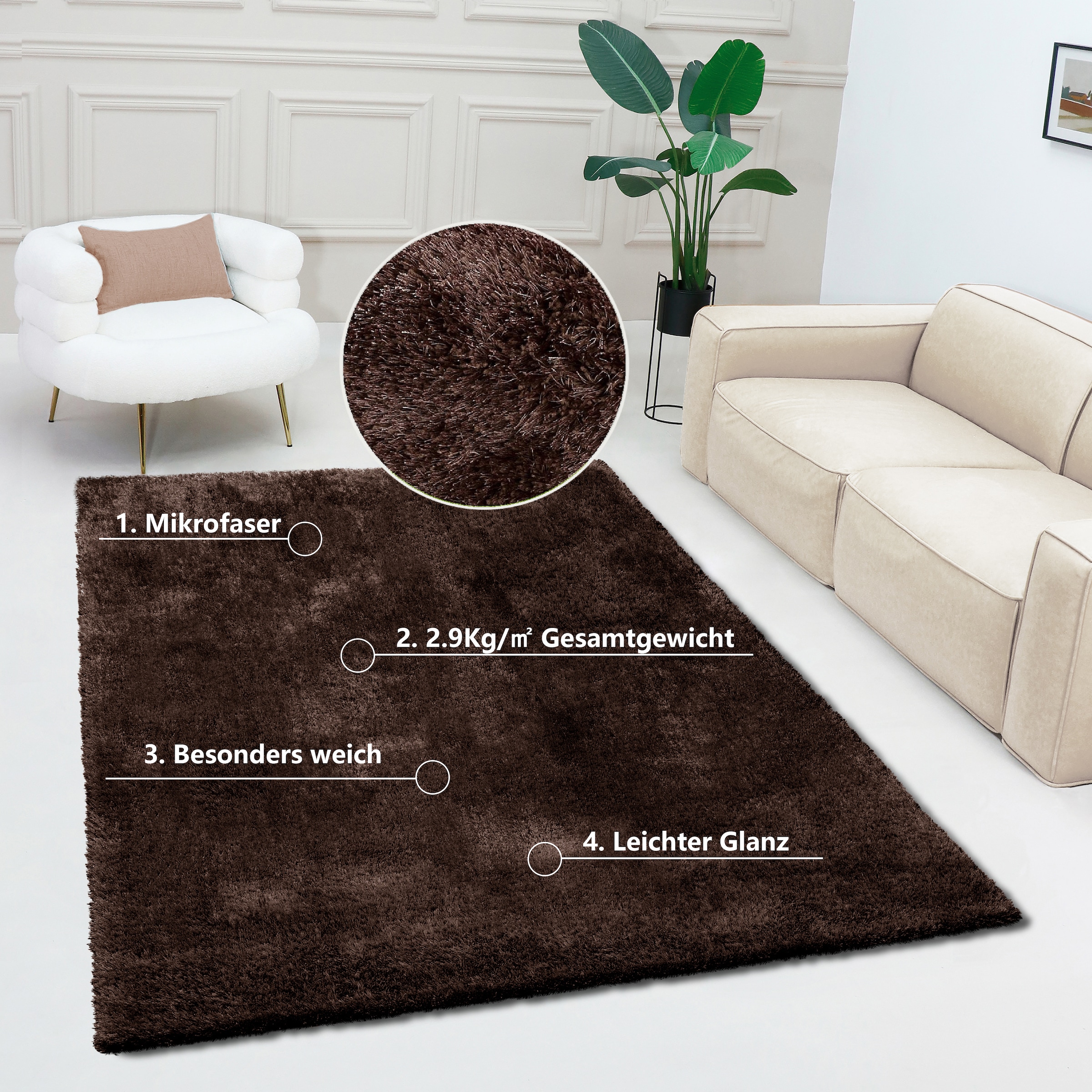 Bruno Banani Teppich »Dana Teppich, besonders weich und kuschelig, Kundenliebling«, rechteckig, 30 mm Höhe, uni, Mikrofaser Teppiche, Wohnzimmer, Schlafzimmer, Esszimmer