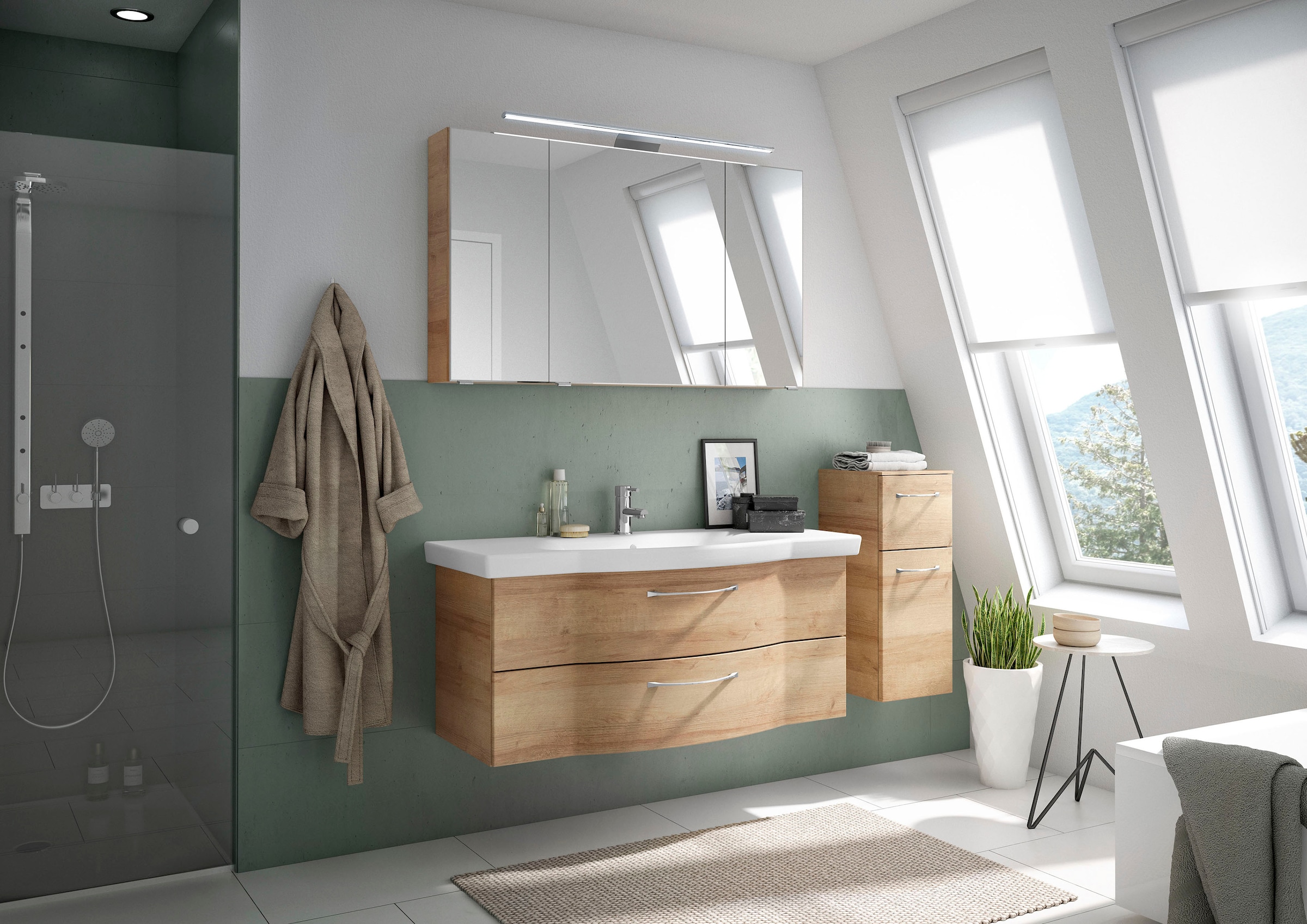 Saphir Badmöbel-Set »6005 Sprint 3-teilig, Keramik-Waschtisch mit LED-Spiegelschrank«, (4 St.), Unterschrank, inkl. Türdämpfer, 4 Türen, 3 Schubladen, Bad-Set