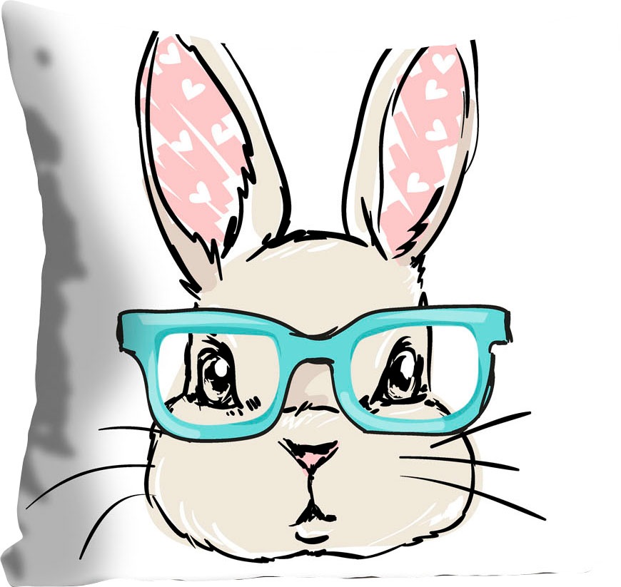 Dekokissen »Leandros«, mit einem Hasen mit Brille, Kissenhülle ohne Füllung, 1 Stück