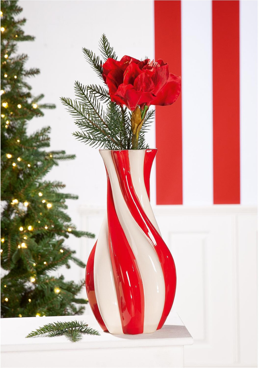 GILDE Tischvase "Vase, Kegel, "Candy", gestreift, Keramik, creme, rot" Vase Candy Dekovase modern Trend Hingucker Geschenkidee
