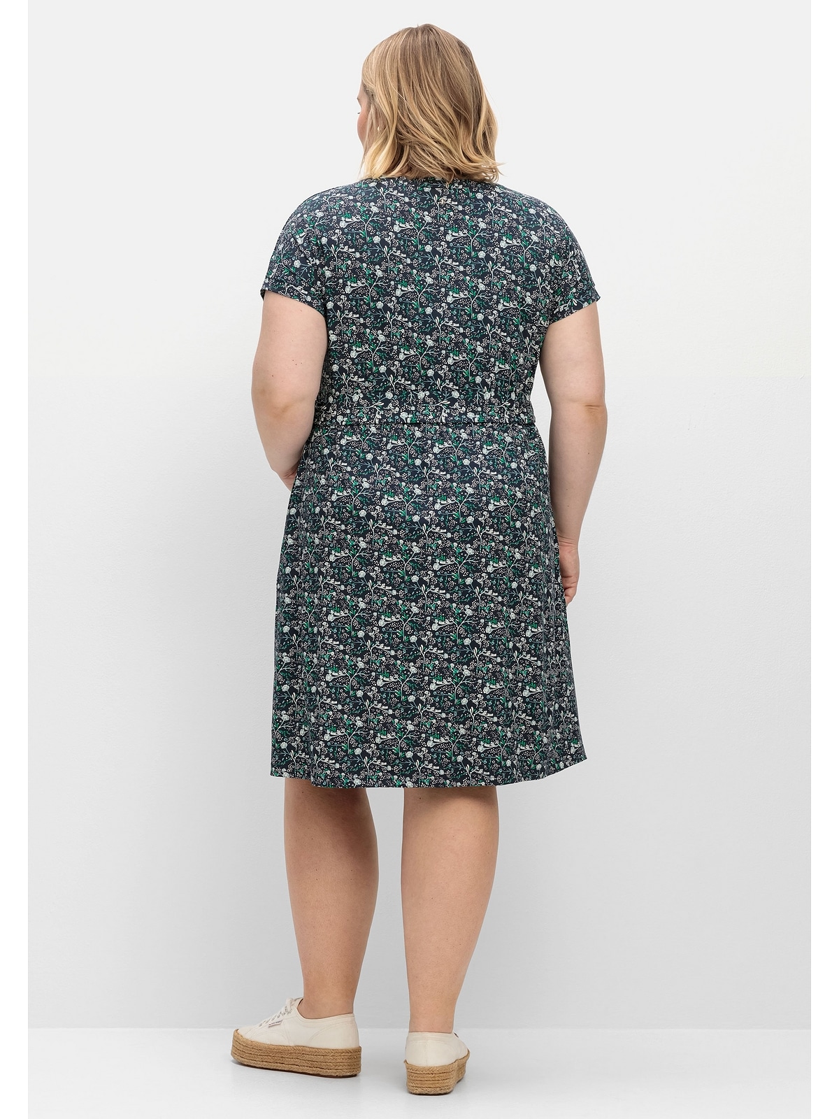 Sheego Jerseykleid »Große Größen«, mit Blumenprint und Bindegürtel
