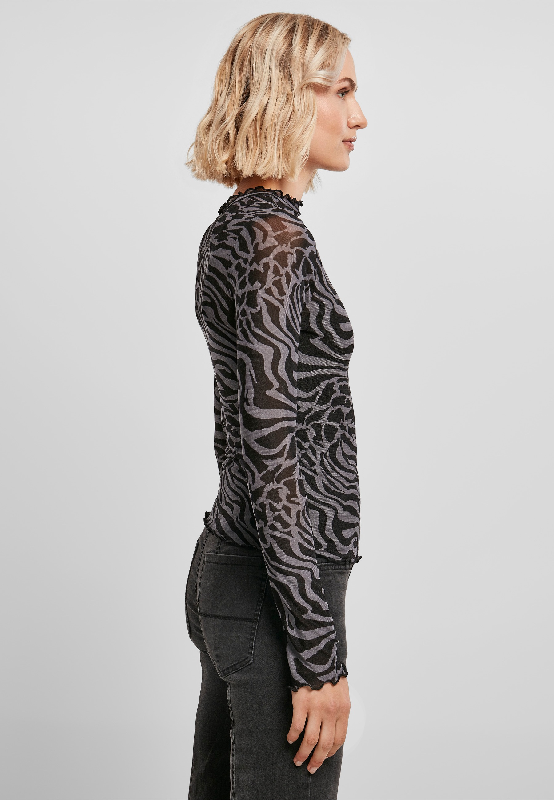 URBAN CLASSICS Langarmshirt »Urban Classics Damen Ladies AOP Mesh Turtleneck Longsleeve« 1 Stk.