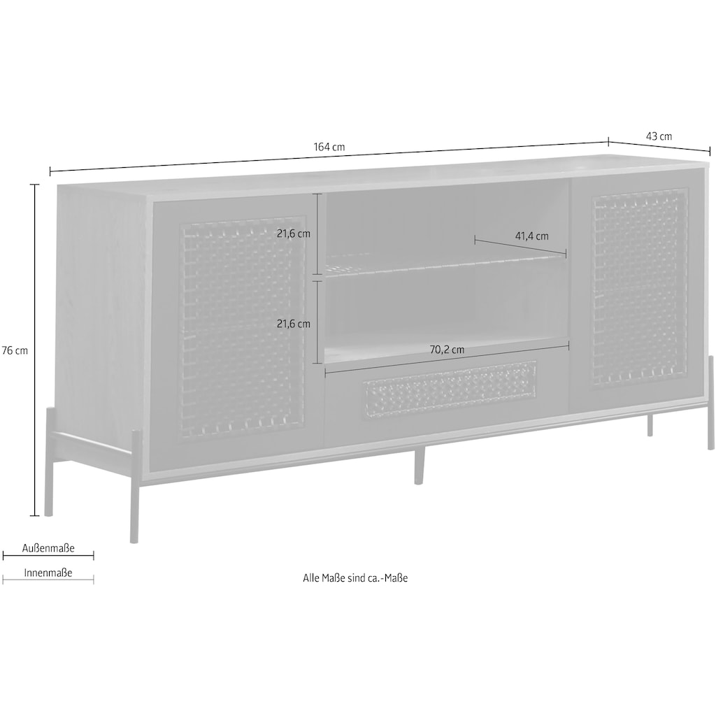 SalesFever Sideboard, Mit mattschwarzem Einsatz aus Polyrattan