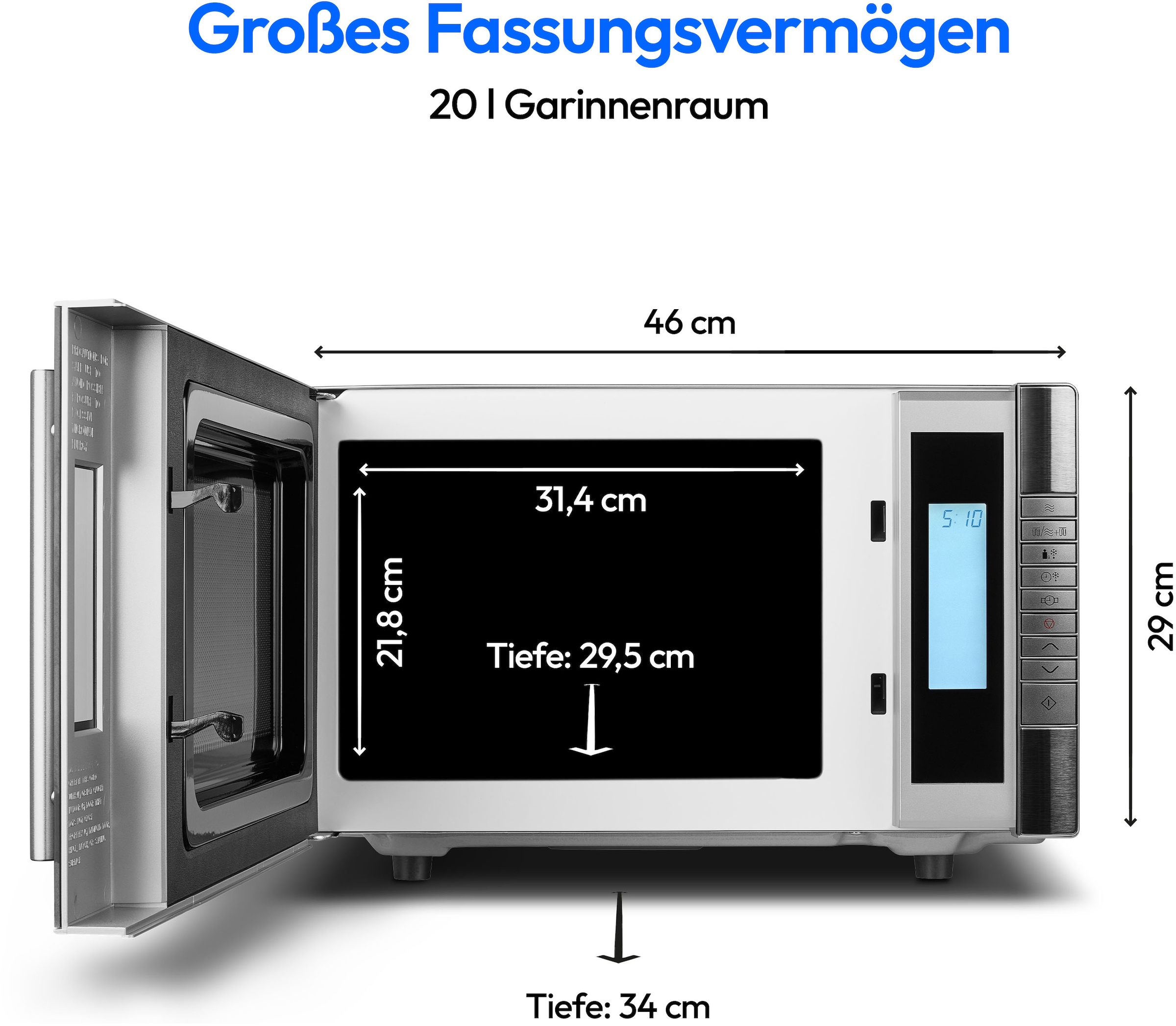 Medion® Mikrowelle »MD 14482 mit Grillfunktion, Timerfunktion, 20 L Kapazität«, Mikrowelle-Grill, 800 W, 5 Leistungsstufen, 8 Automatikprogramme, Auftaufunktion