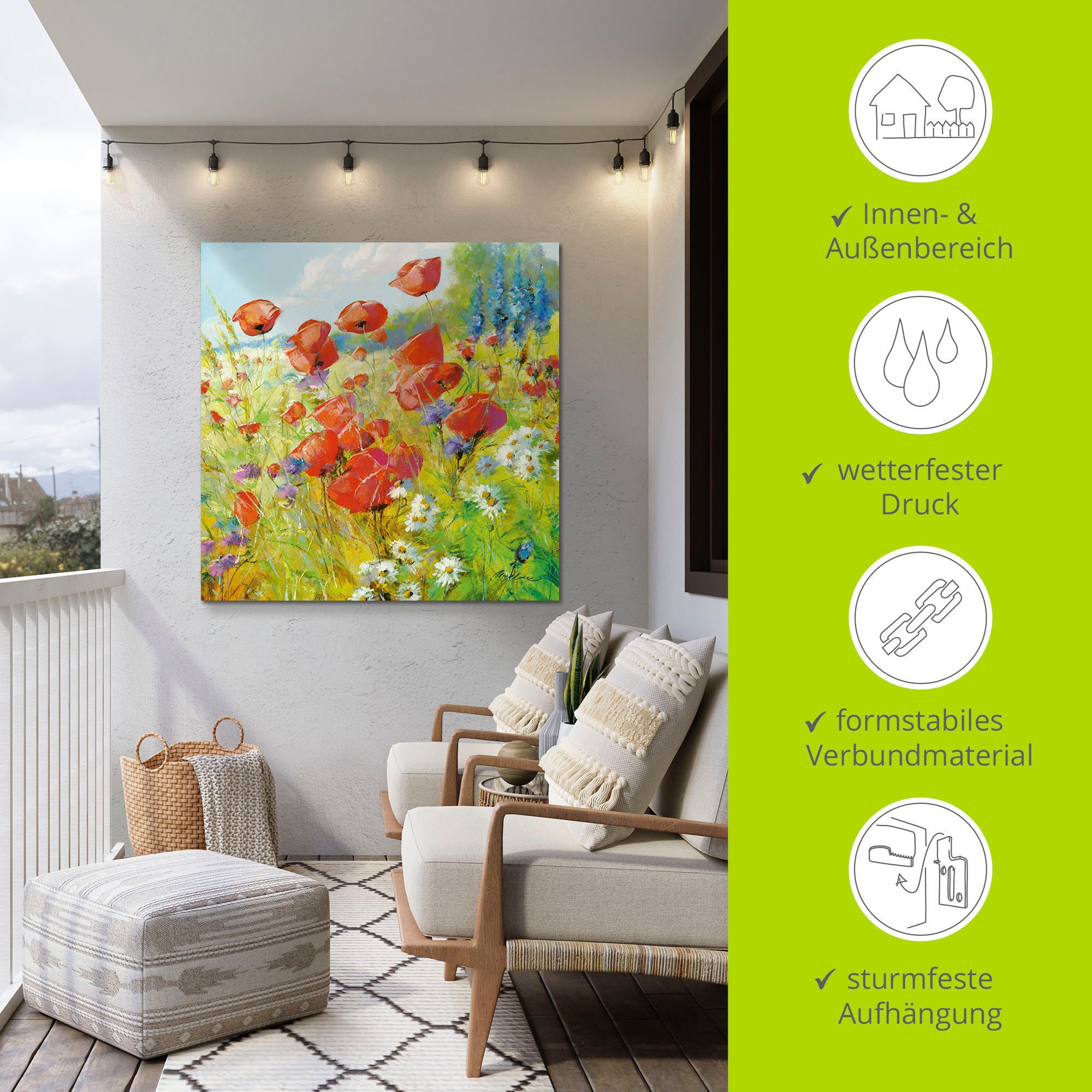 Artland Wandbild »Sommerwiese mit Mohnblumen«, Blumenwiese, (1 St.), als Alubild, Outdoorbild, Leinwandbild, Poster in verschied. Größen