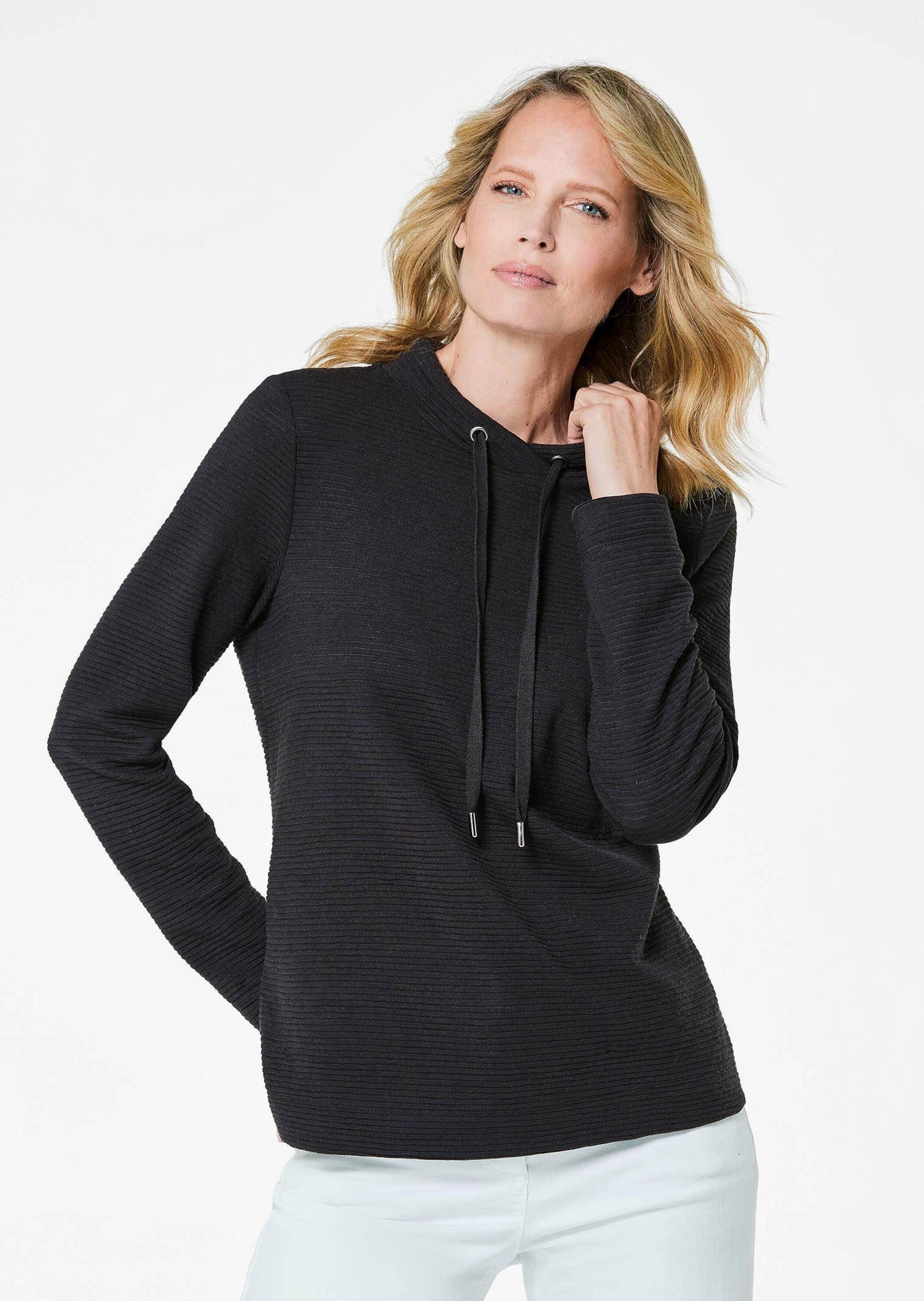 GOLDNER Kurzarmshirt "Kurzgröße Langarm Viskose-Pullover, Stehbund" günstig online kaufen