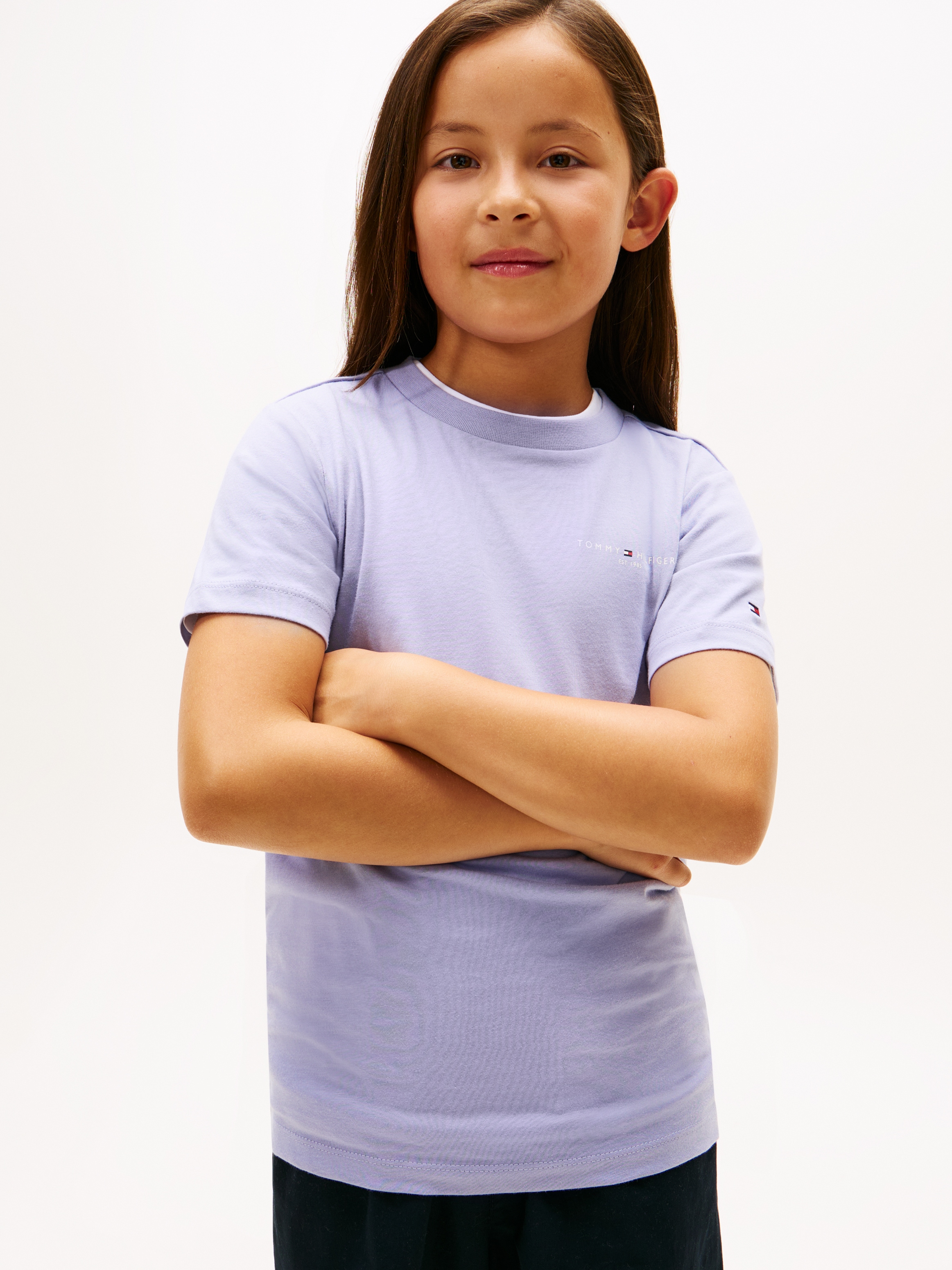 TOMMY HILFIGER Mädchen T-Shirt "MINI CORP T-SHIRT"periwinkle dusk, Gr. 3, unifarben, Single Jersey, Obermaterial: 100% Baumwolle, Shirts, Kinder bis