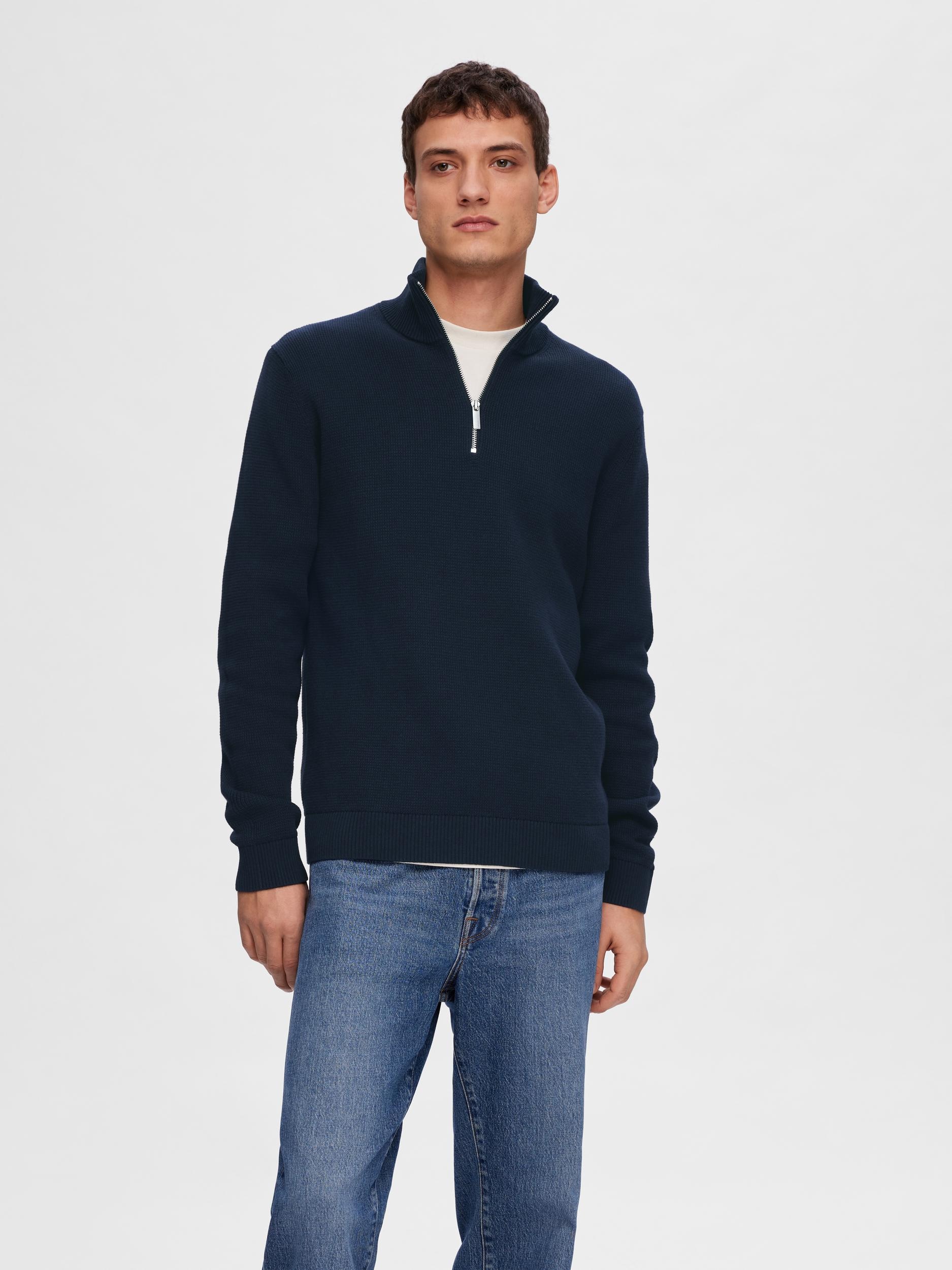 SELECTED "SLHDANE LS KNIT STRUCTURE HALF ZIP NOOS" Baumwolle, regular fit günstig online kaufen