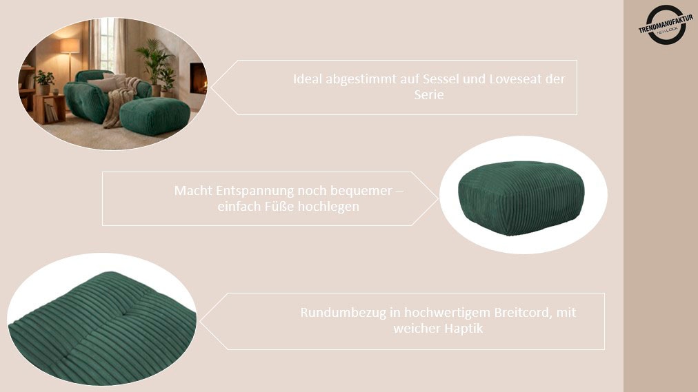 TRENDMANUFAKTUR Hocker »Be Fluffy: Weicher Breitcord Bezugsstoff, perfekte Ergänzung zur Serie« Polsterhocker mit softem Sitzkomfort, moderner breiter Kedernaht