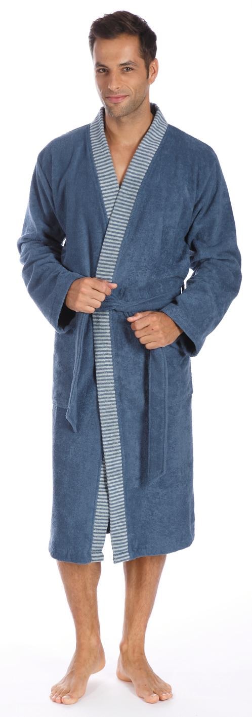 Egeria Herrenbademantel "Bruno, ideal für Sauna & Spa, Hotelbademantel, Morgenmantel" 1 Stk. Kimono mit Streifenbordüre, 100% Baumwolle