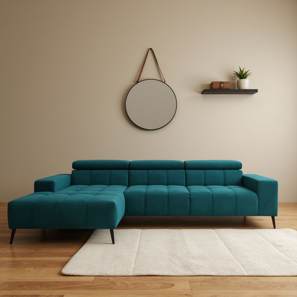 DOMO collection Ecksofa "Trento L-Form, mit Kufenfuß oder Einzelfuß" whlw. verstellbare Kopfteile, passend für gängige Saugroboter