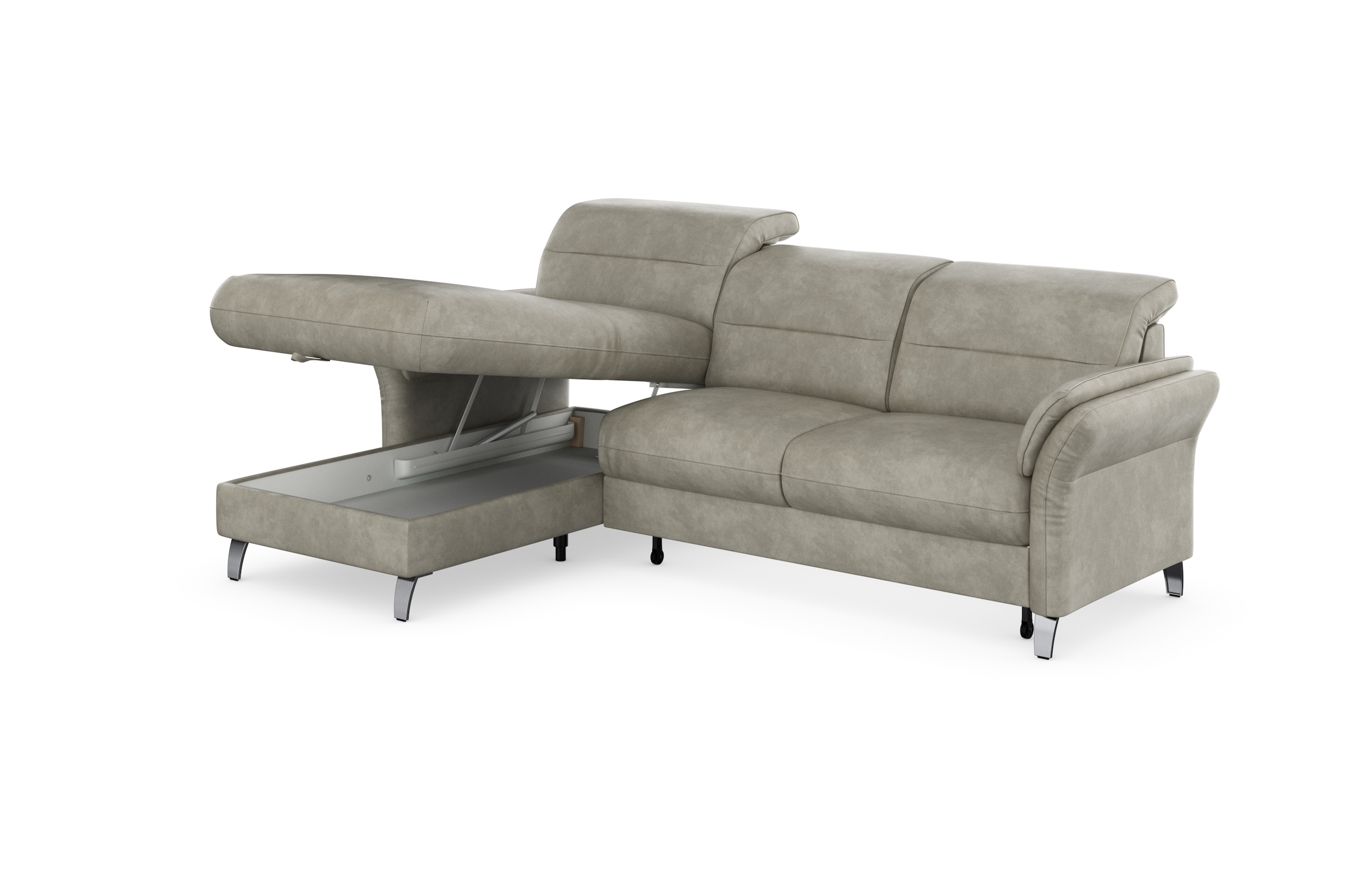 sit&more Ecksofa »Grenoble L-Form mit Federkern«, wahlweise mit Bettfunktion, Bettkasten, Arm- und Kopfteilverstellung