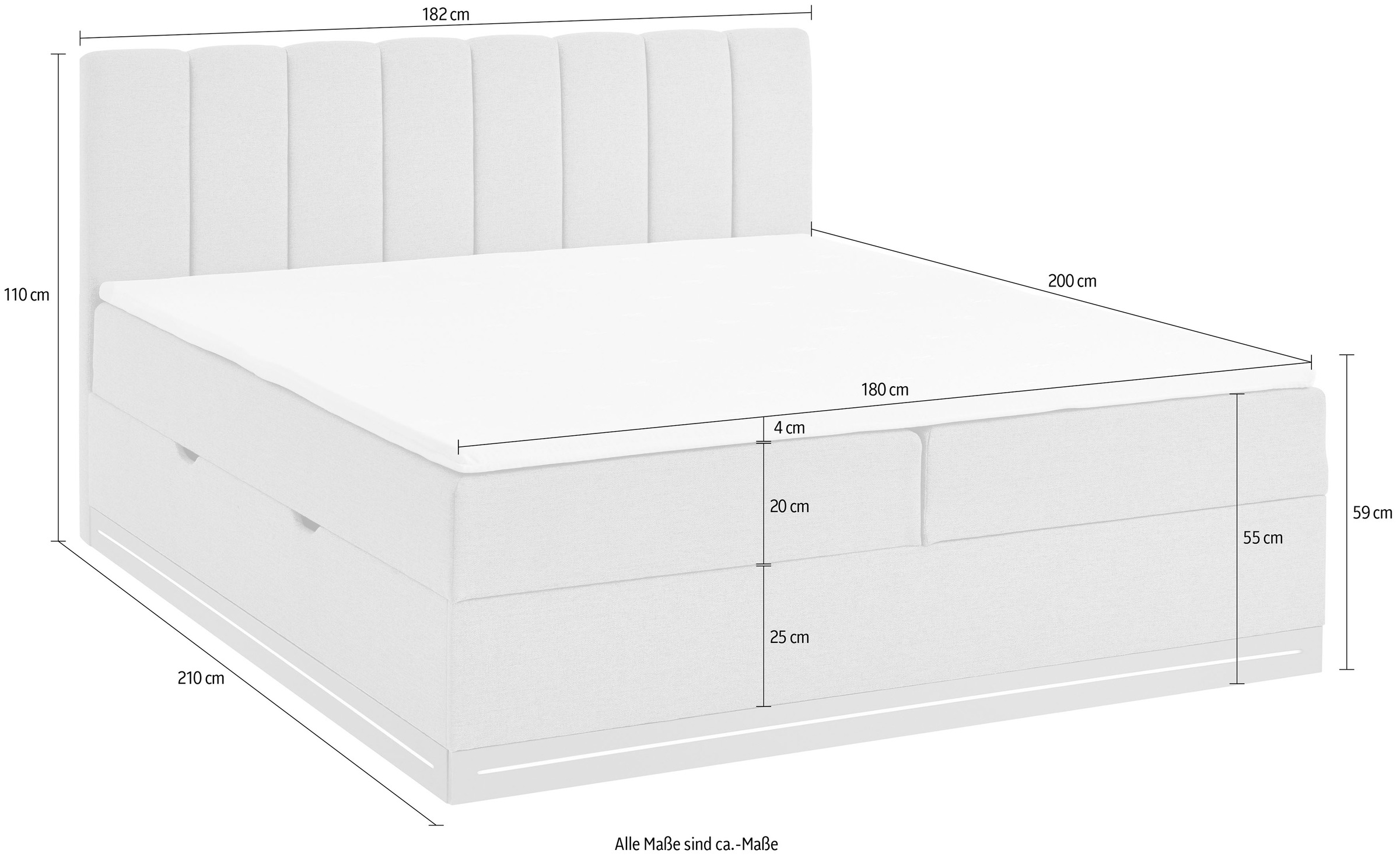 Home affaire Boxbett »WAKKANAI, Polsterbett mit Bettkasten, inkl. Taschfederkernmatratze H3« mit PUR-Schaum-Topper, mit LED-Lichtleiste, LIegefläche 180x200cm