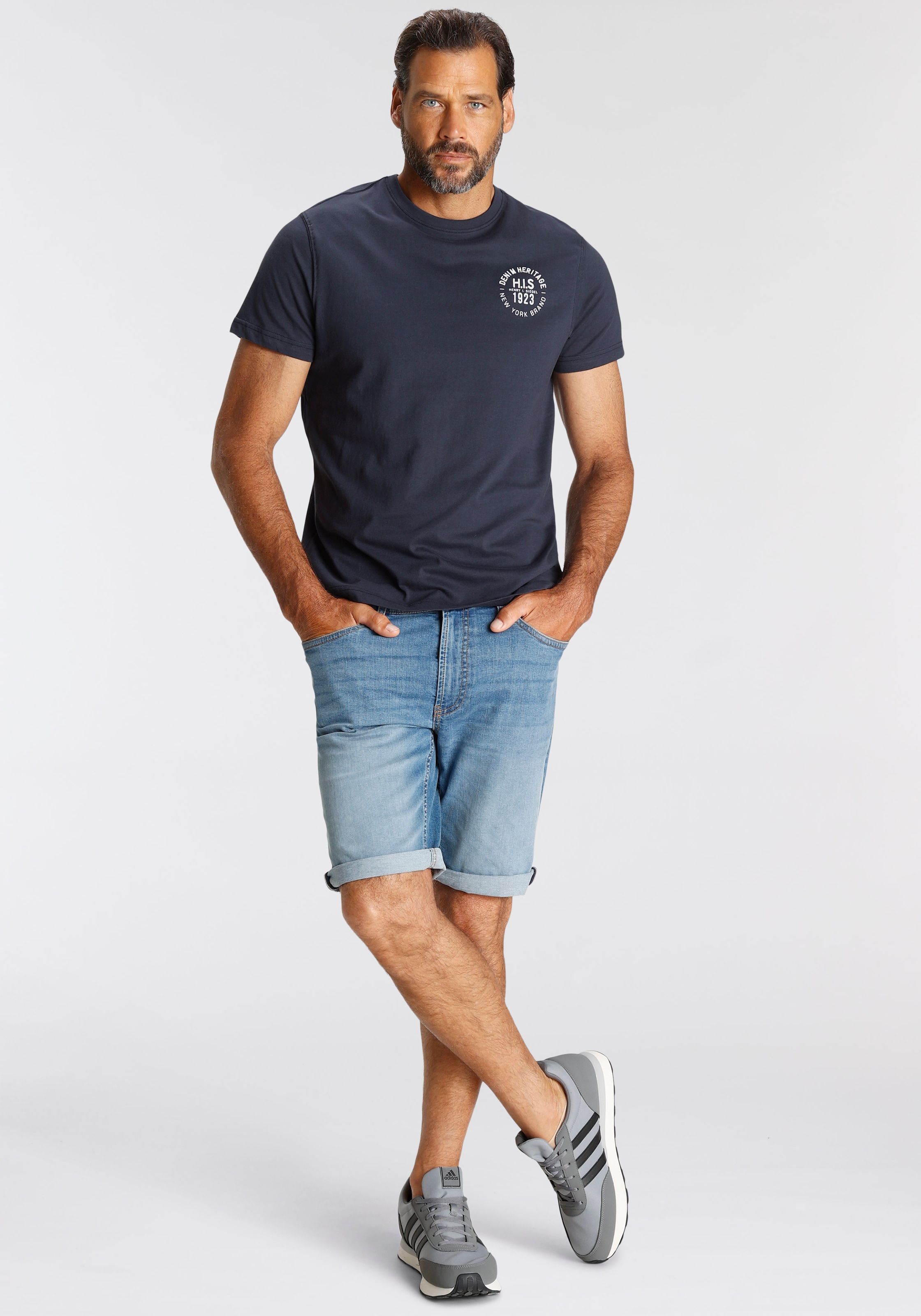H.I.S T-Shirt, (Packung, 3 tlg., 3er-Pack), schmal geschnitten, bedrucktes Design, aus 100% Baumwolle
