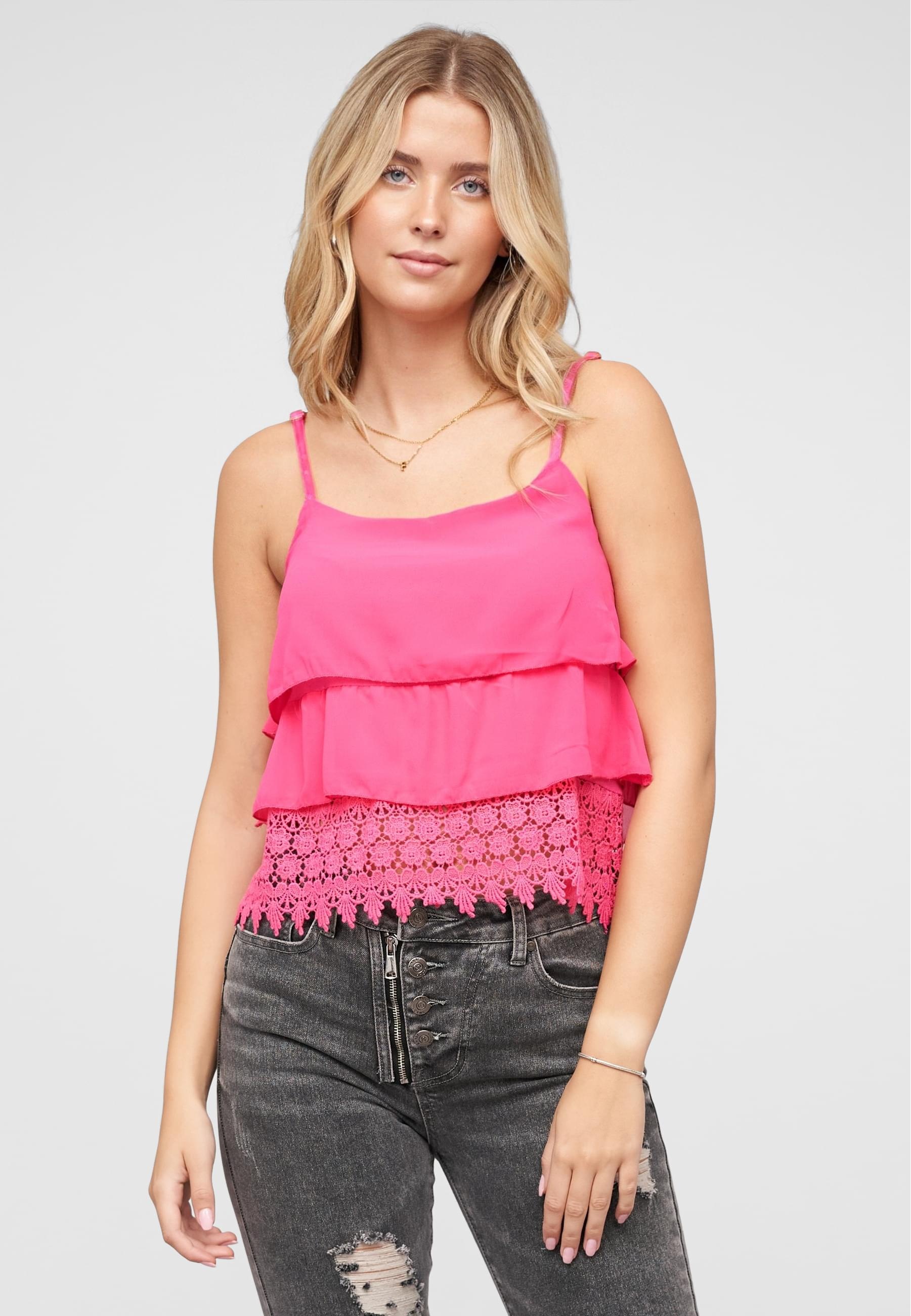CLOUD 5IVE Muskelshirt »CLOUD 5IVE Chiffon Stufen Top mit Spitze 3-lagig«, (1 tlg.)