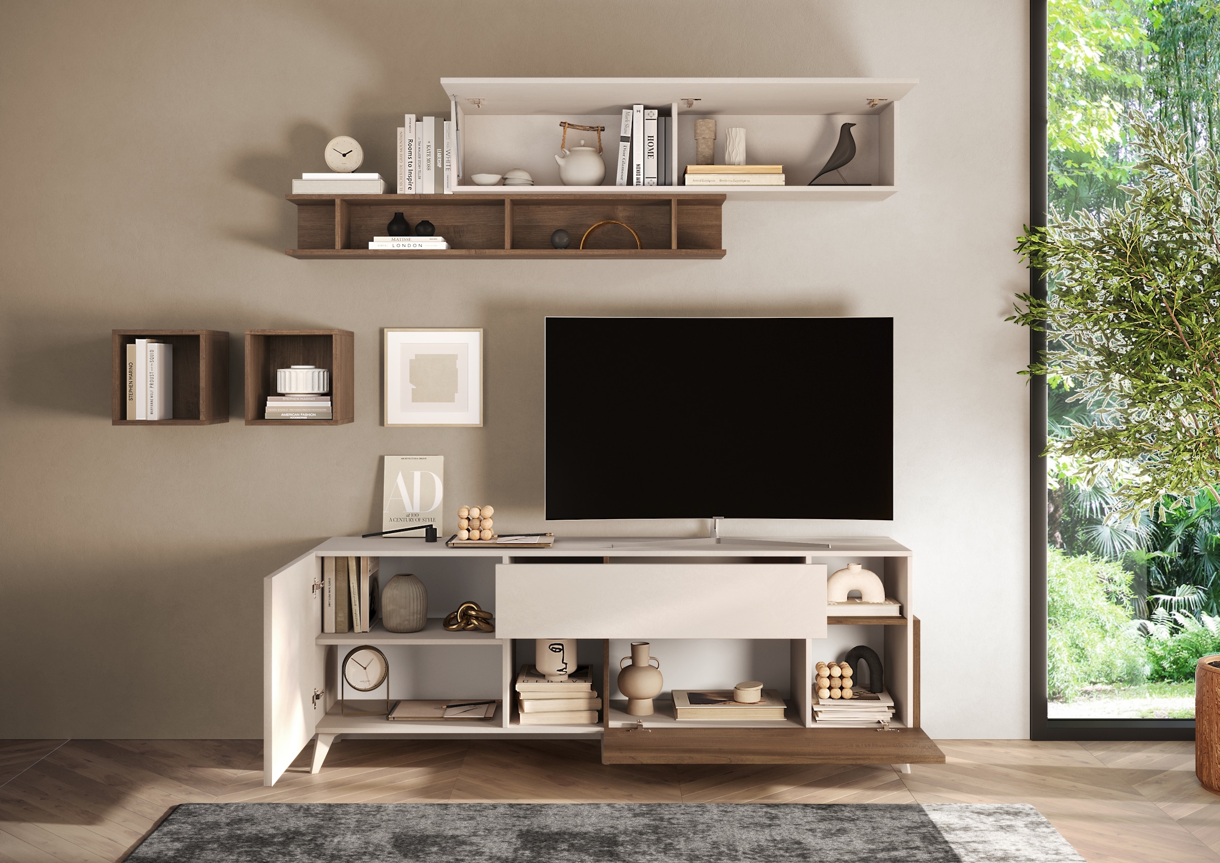 INOSIGN Lowboard »Monaco Breite 181 cm, TV-Board mit 1 Tür, 1 Klappe u. 1 Schubkasten«, Fernsehtisch, TV-Schrank, Soft/Self Closing