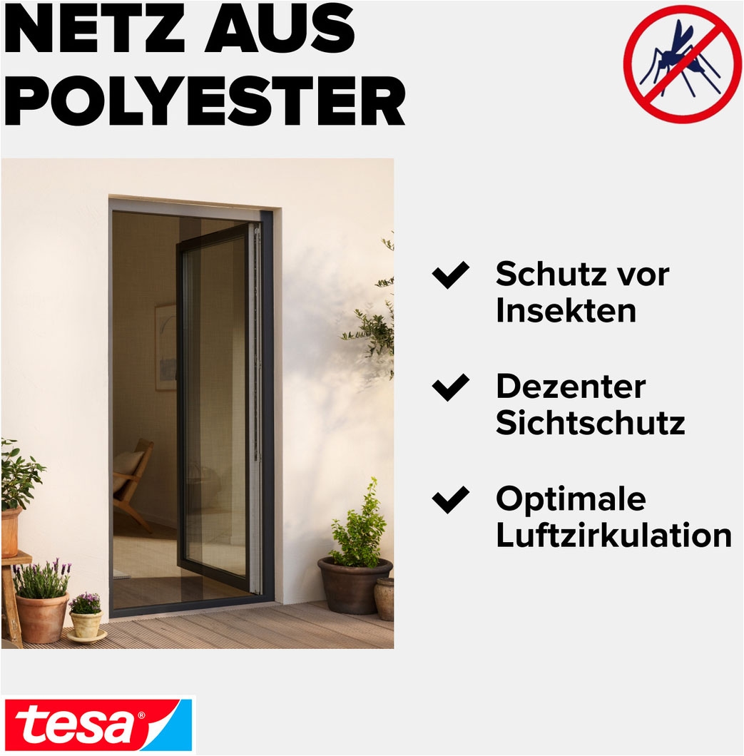 tesa Insektenschutz-Tür »Klett Fliegengitter Premium für Türen - ohne Bohren« Packung, Fliegennetz, Klettband, 1 Stk. tlg. selbstklebende Insektenschutz - (2 x 65cm )120cm x 250cm