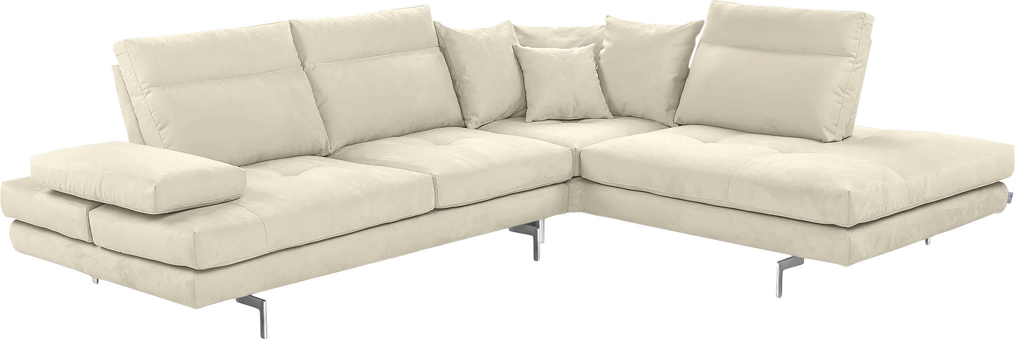 CALIA ITALIA Ecksofa "Toby Wing, B/T: 288/232 cm, Designsofa mit hohem Sitzkomfort, L-Form" Sitztiefenverstell.,wahlw. mit Kissen-Set, Füße chrom glänzend