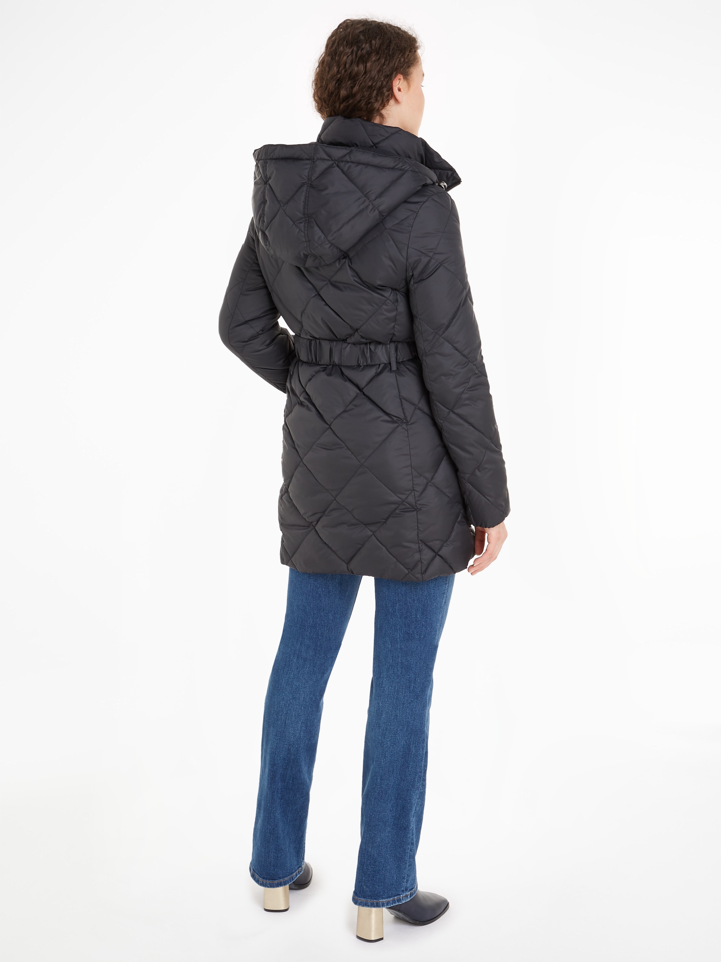 Tommy Hilfiger Steppmantel »ELEVATED BELTED QUILTED COAT«, mit abnehmbarer Kapuze