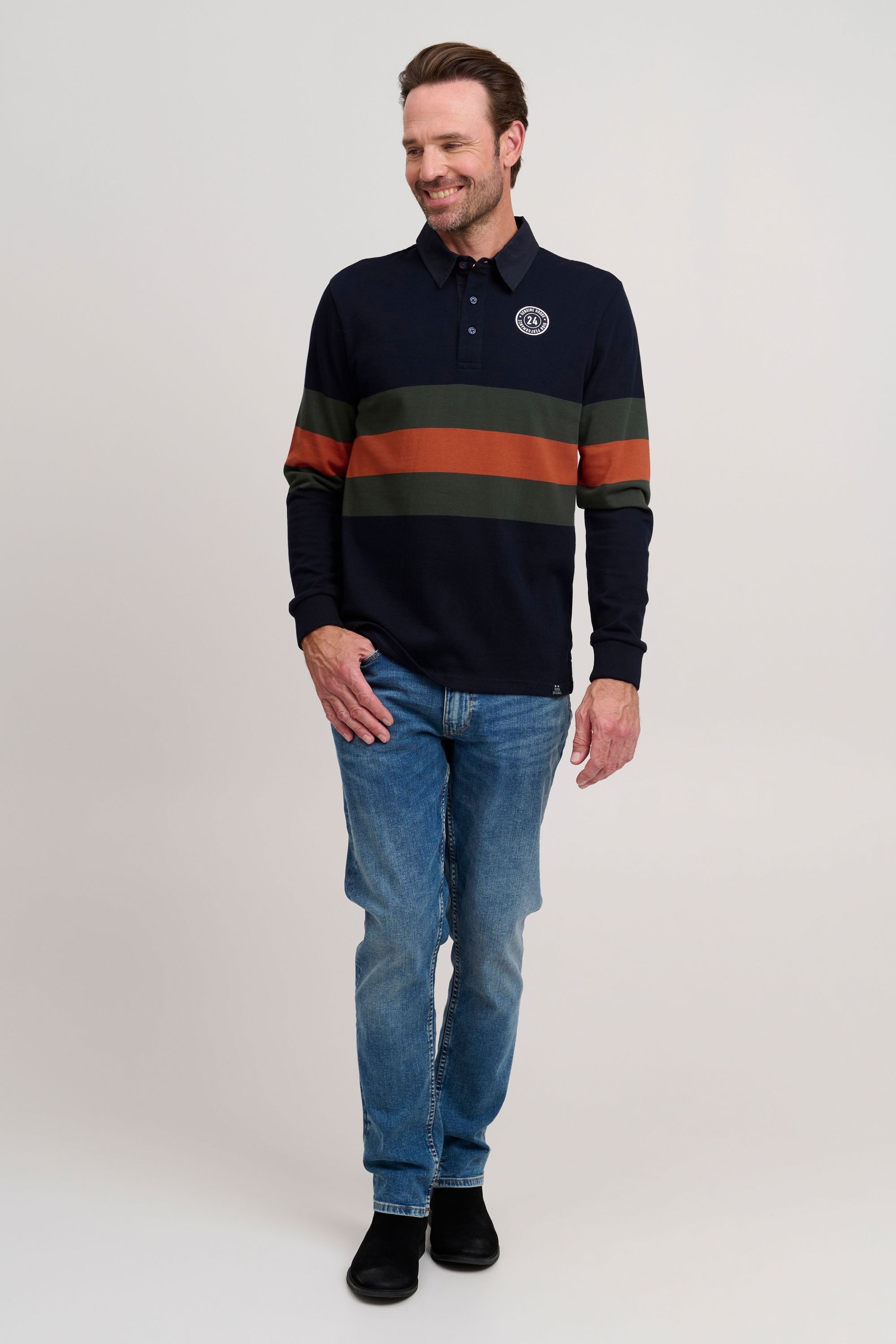 FQ1924 Mikkael Men Long Sleeve Polo Shirt Navy Blazer L 2
